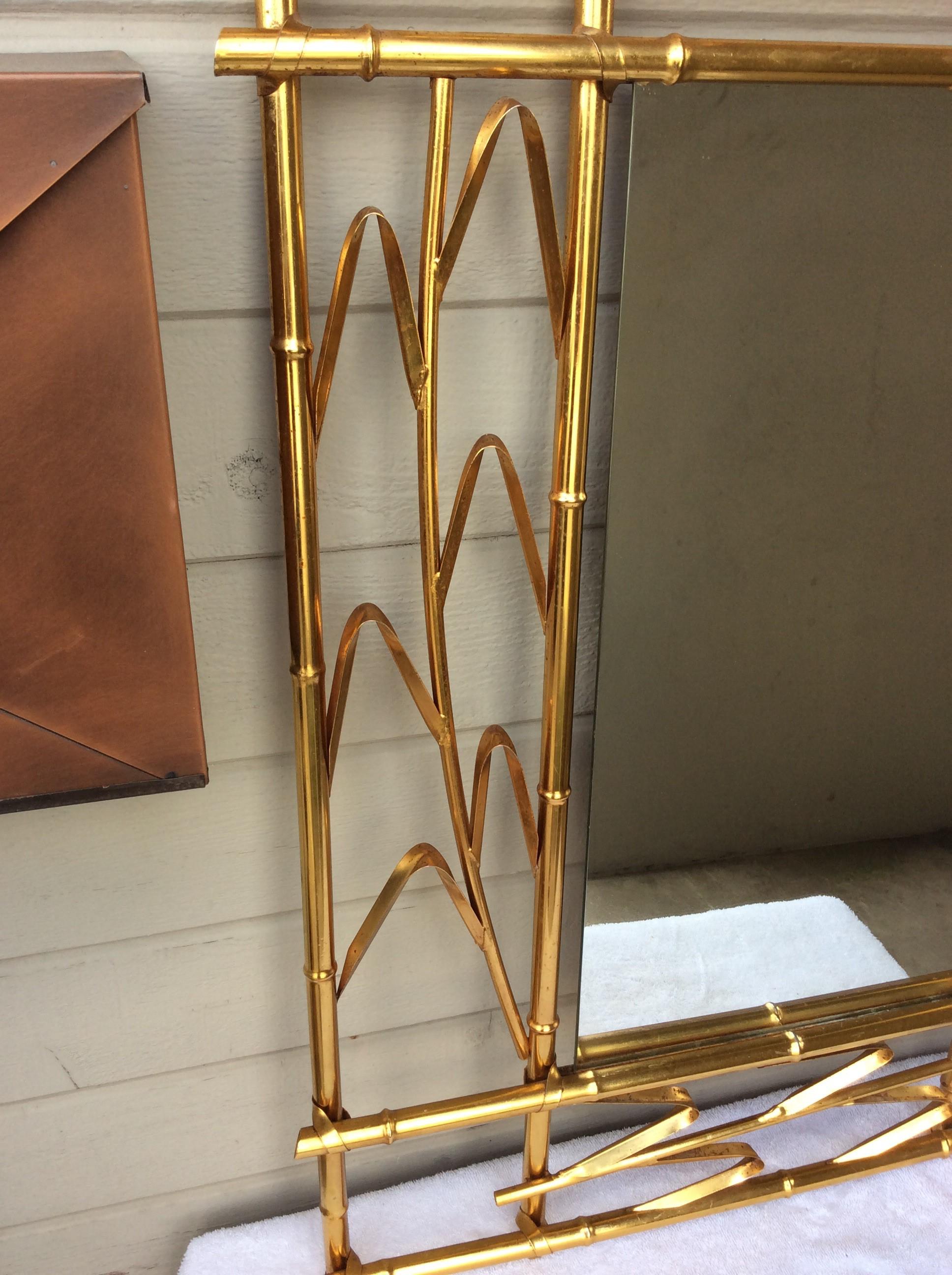 Mid-Century Modern Spanish Brass Faux Bamboo Mirror For Sale 1