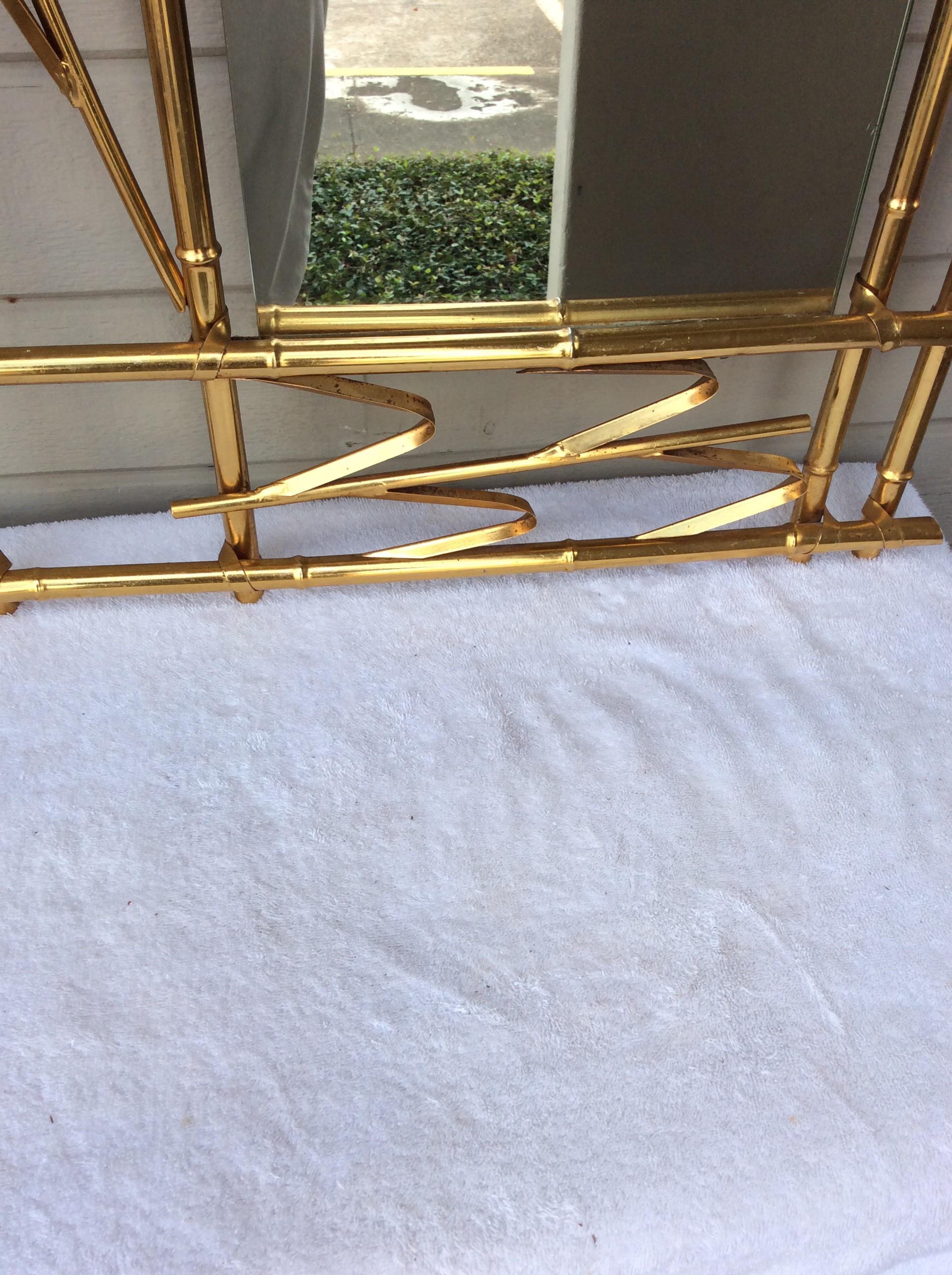 Mid-Century Modern Spanish Brass Faux Bamboo Mirror For Sale 2