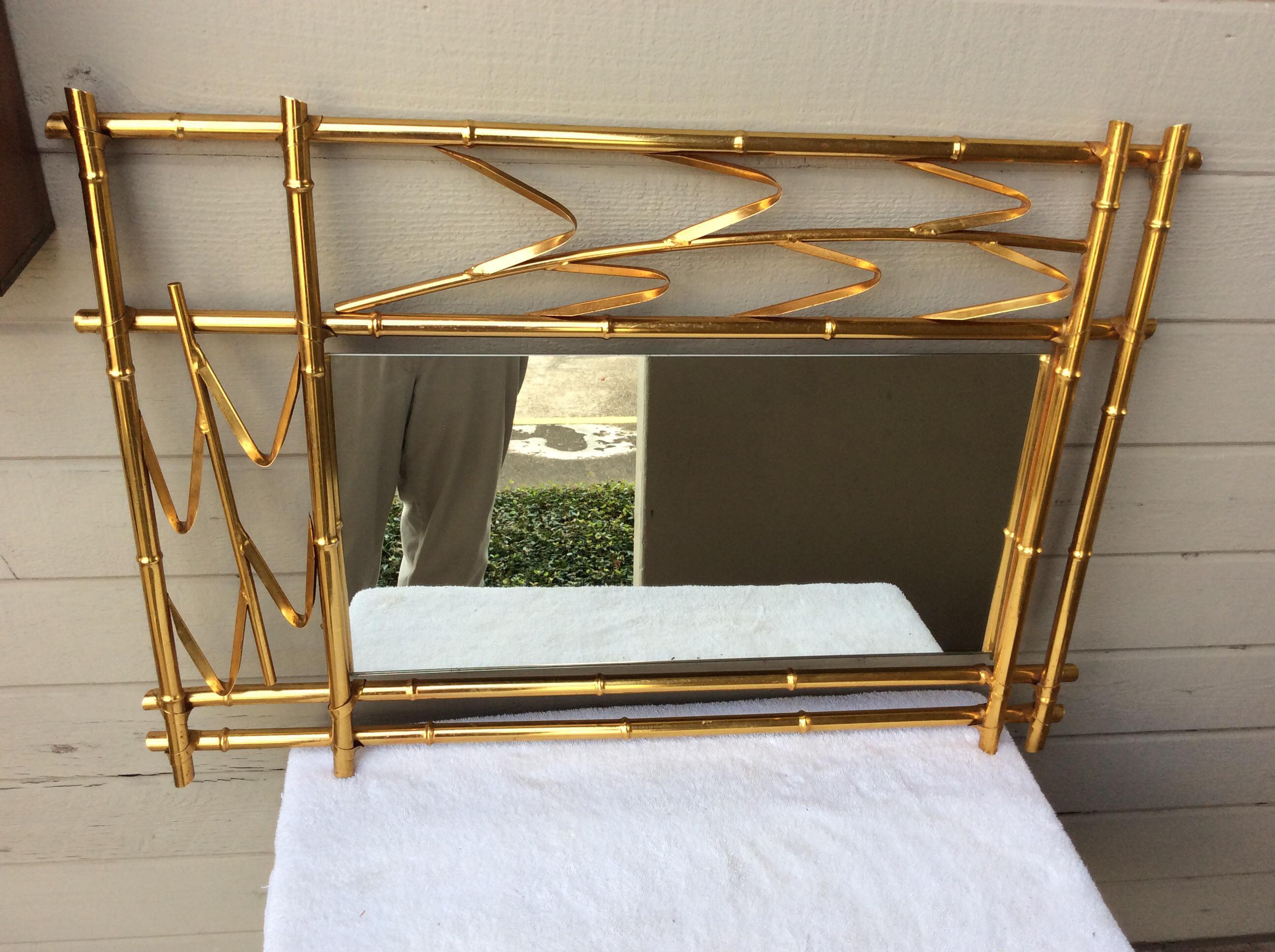 Mid-Century Modern Spanish Brass Faux Bamboo Mirror For Sale 4