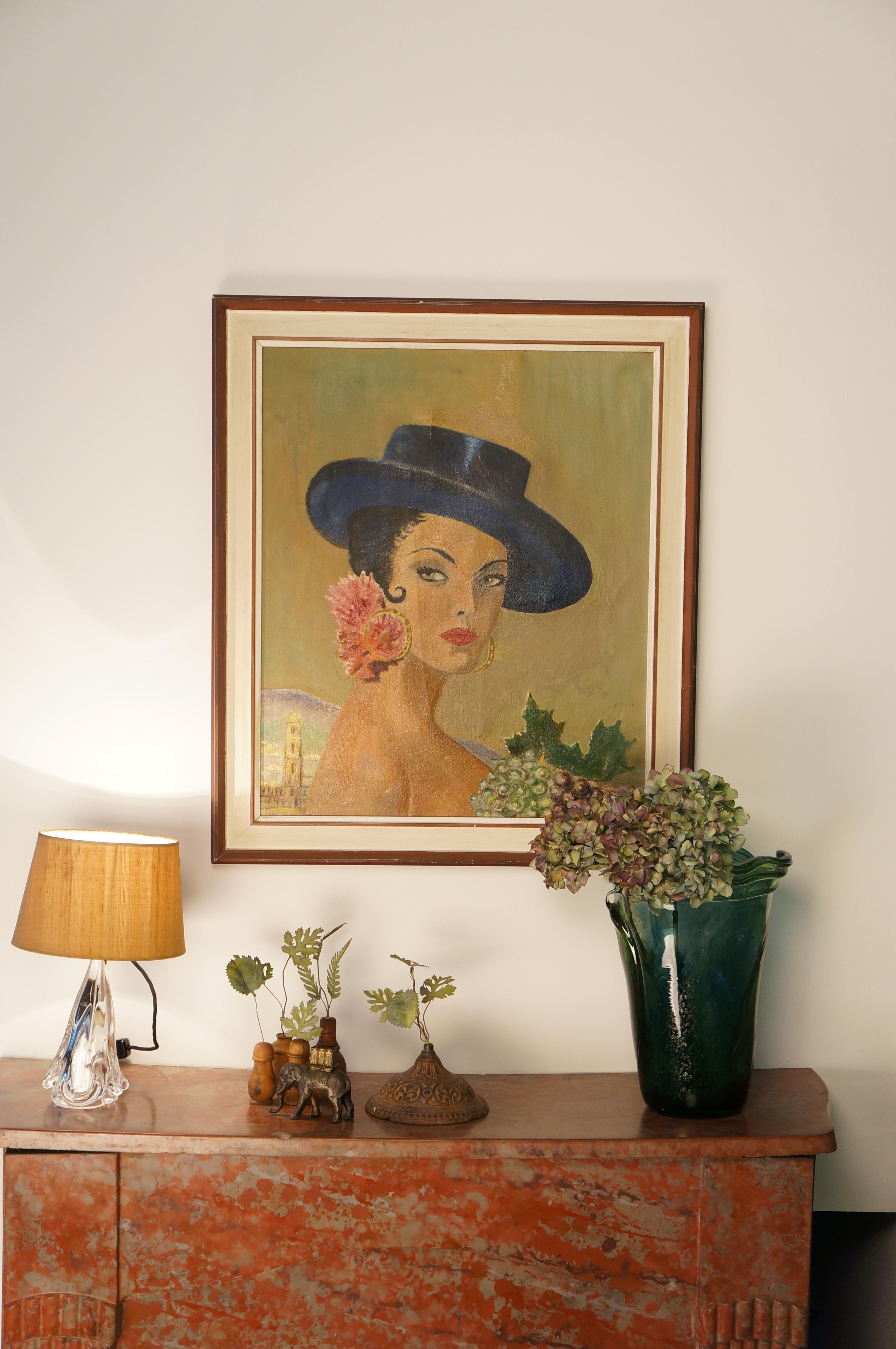 Hand-Painted MId-Century Modern, Spanish Flamenco Dancer in Acrylic circa 1950 For Sale