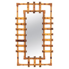 Mid-Century Modern Spanish Rectangular Bamboo Mirror Accented with Iron Nails