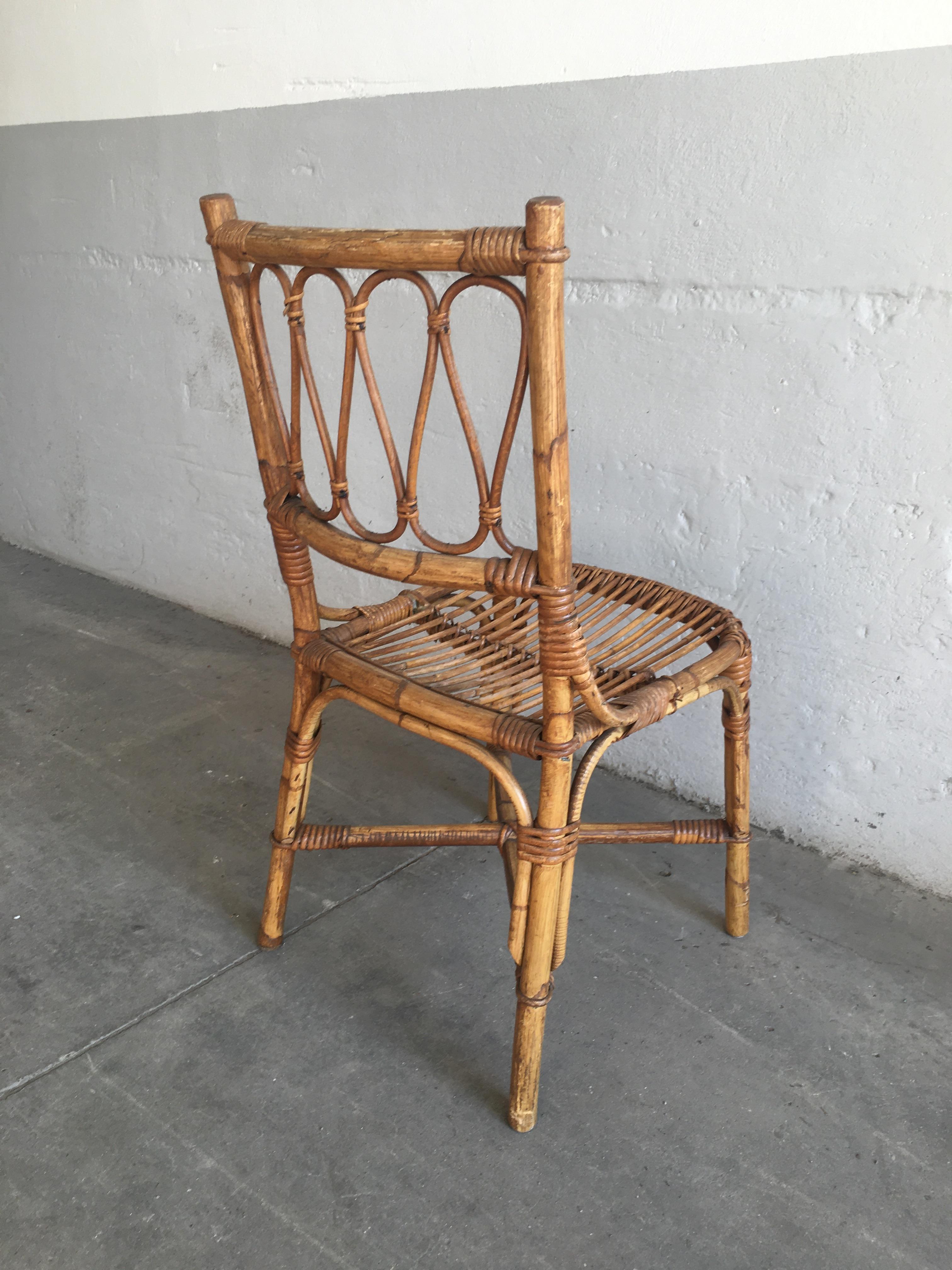 Mid-Century Modern Spanish Set of 4 Bamboo Dining Chairs, 1970s 5