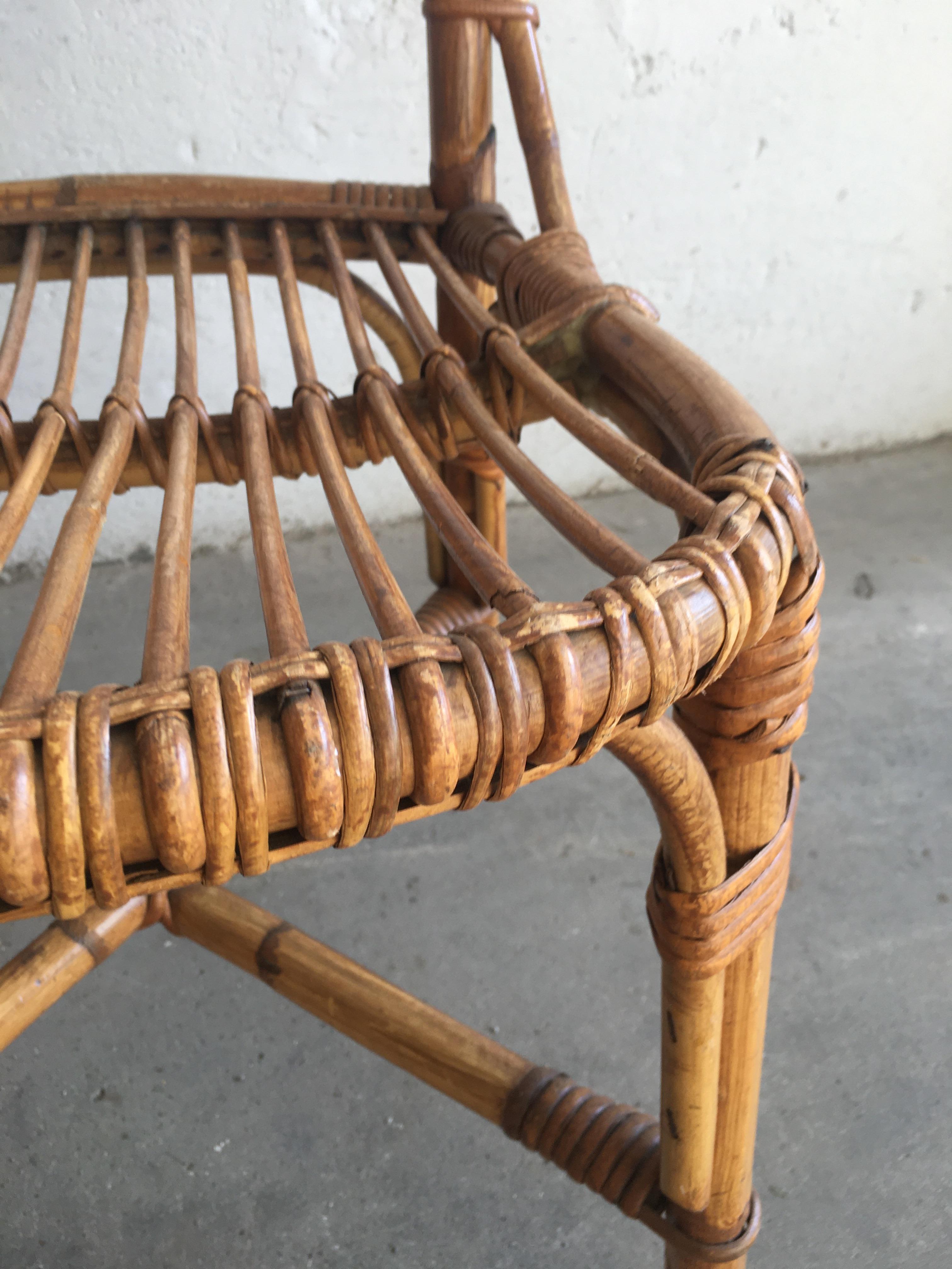 Mid-Century Modern Spanish Set of 4 Bamboo Dining Chairs, 1970s 9