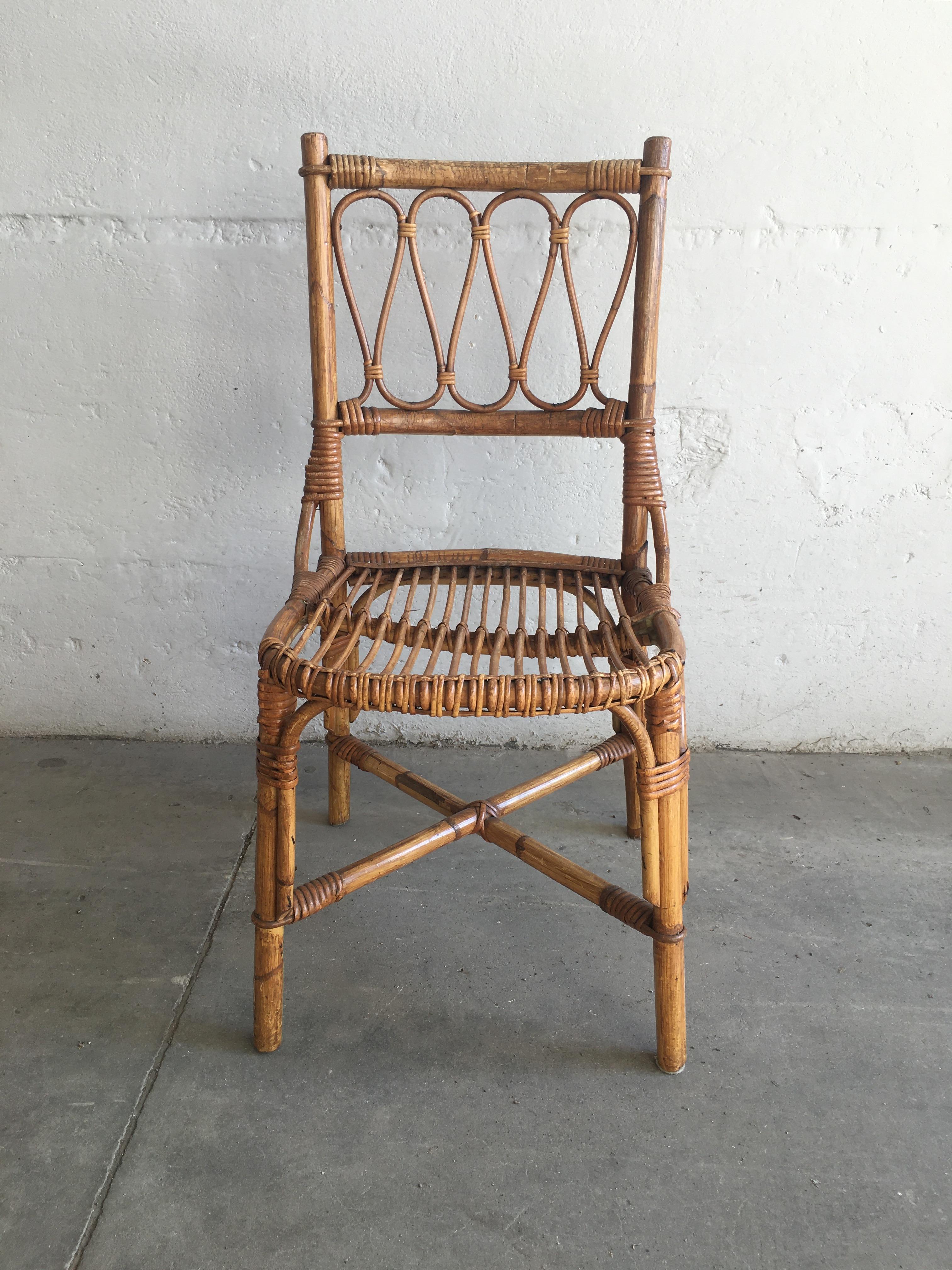 Mid-Century Modern Spanish Set of 4 Bamboo Dining Chairs, 1970s 2