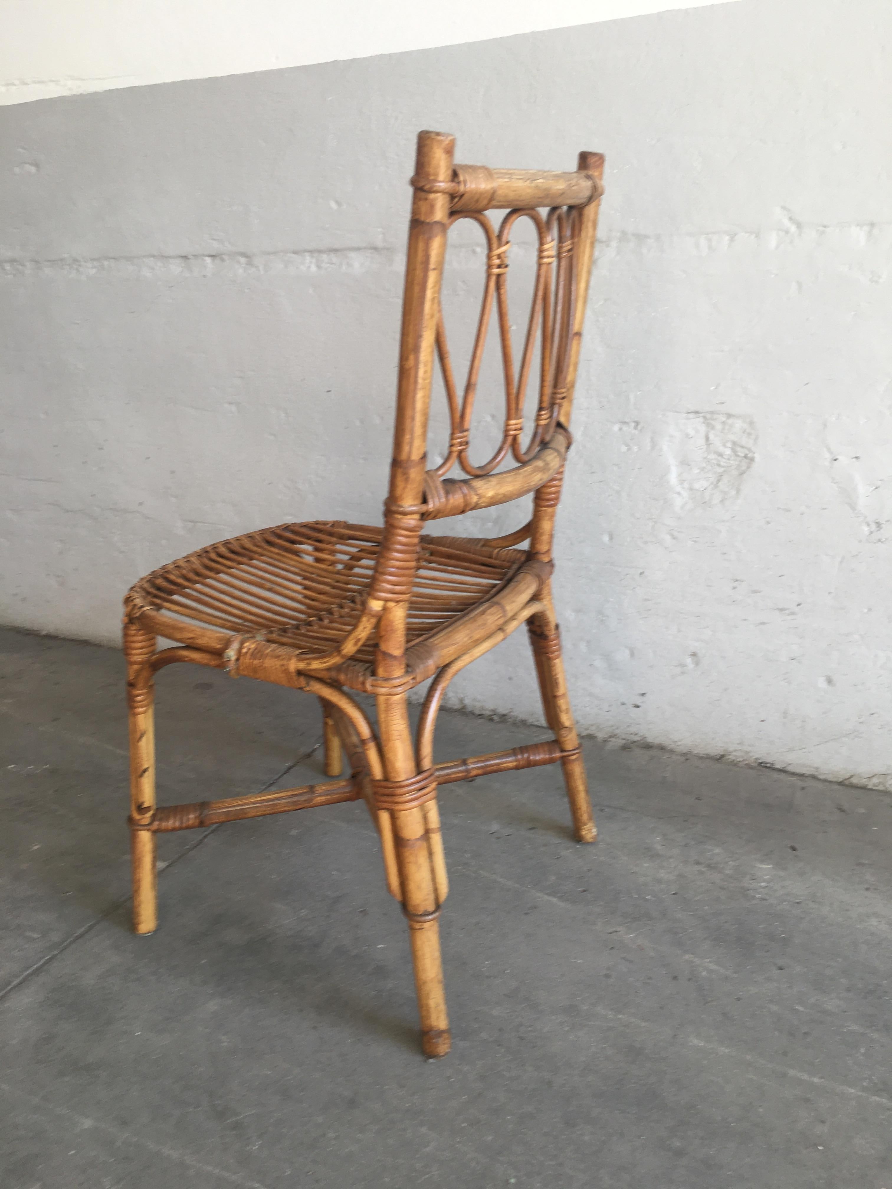 Mid-Century Modern Spanish Set of 4 Bamboo Dining Chairs, 1970s 3