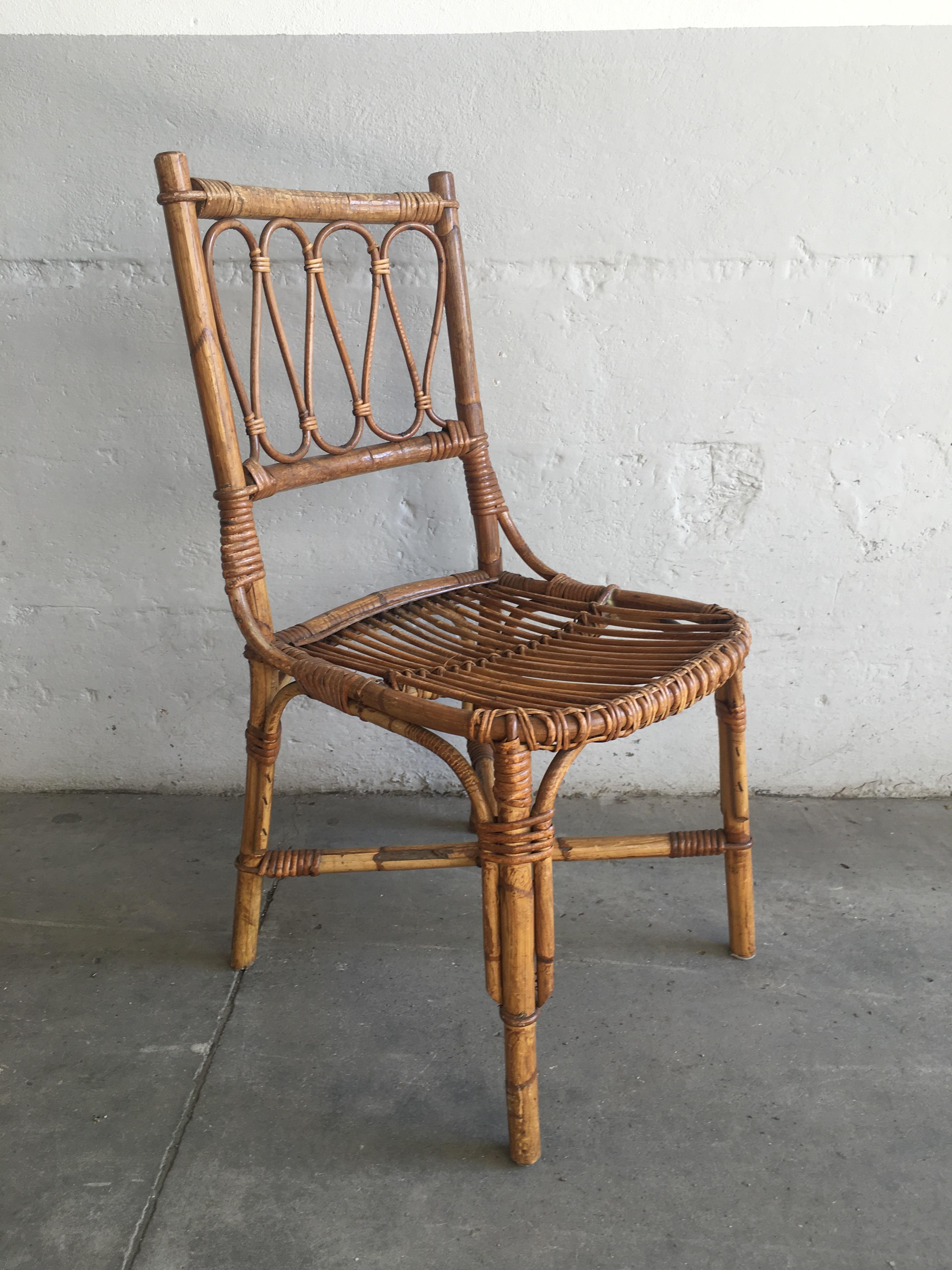 Mid-Century Modern Spanish Set of 4 Bamboo Dining Chairs, 1970s 4