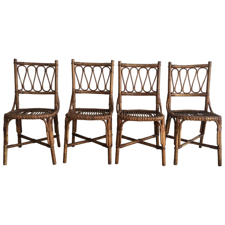 Mid Century Modern Spanish Set Of 4 Bamboo Dining Chairs 1970s At 1stdibs