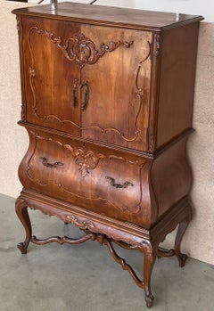Mid-Century Modern Spanish Walnut Wood and Mirror Bar Cabinet, 1940s