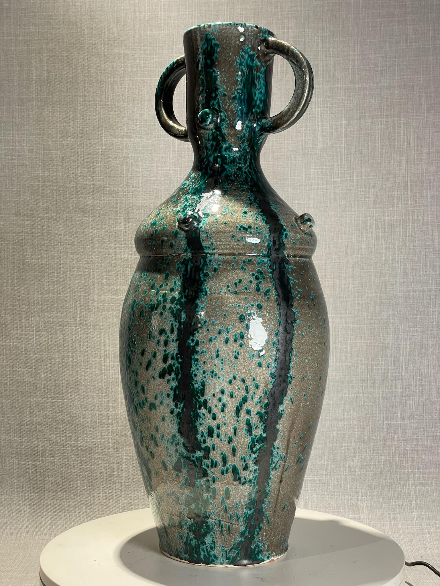 Urna in terracotta smaltata verde e nera, moderna, di metà secolo In condizioni buone in vendita a West Hollywood, CA