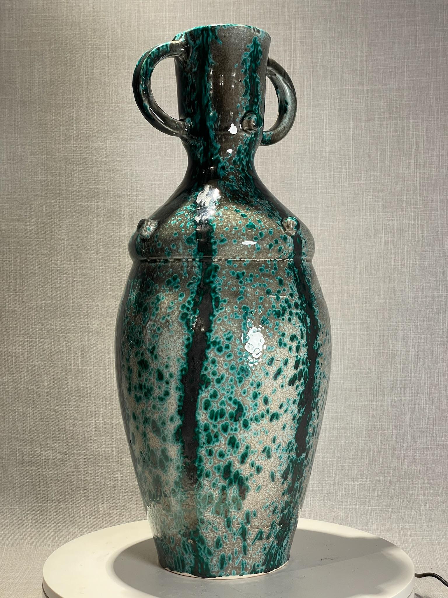 XX secolo Urna in terracotta smaltata verde e nera, moderna, di metà secolo in vendita