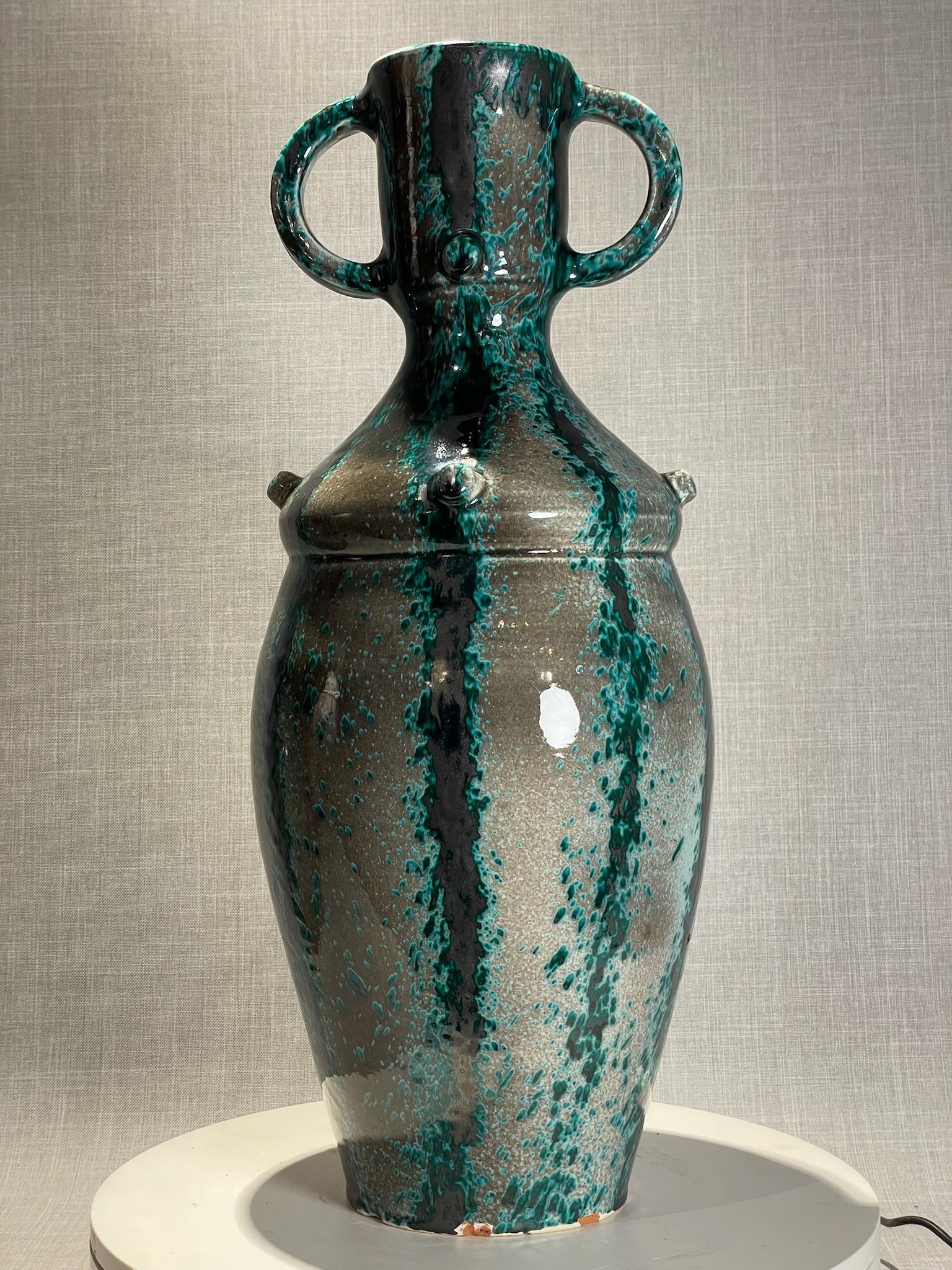 Urna in terracotta smaltata verde e nera, moderna, di metà secolo in vendita 2