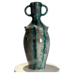 Mid-Century Modern Speckled Green and Black Glazed Terracotta Urn