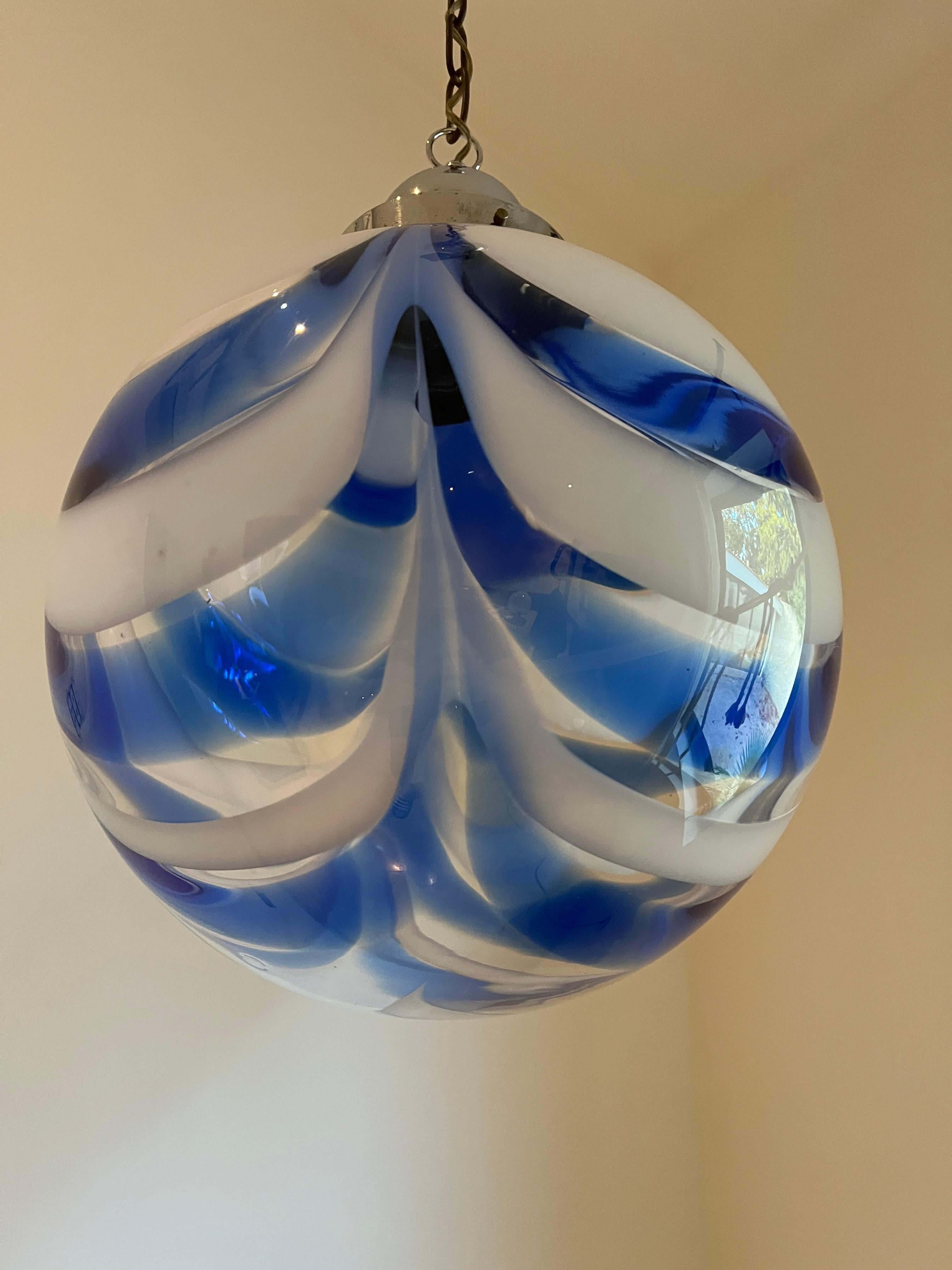 Italian Mid-Century Modern Sphere Chandelier in Murano Swirl Glass by Mazzega, Ca 1970