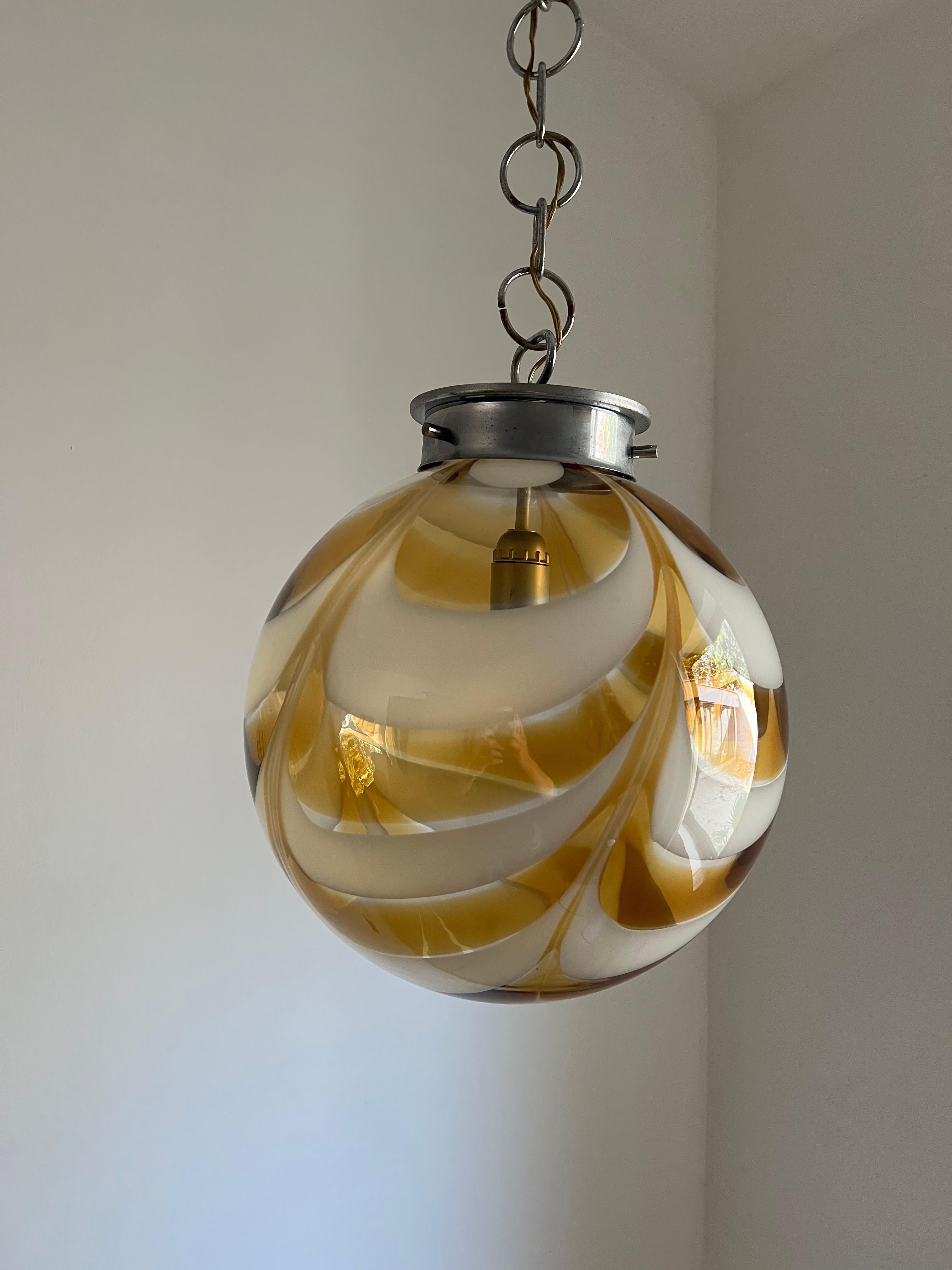 Italian Mid-Century Modern Sphere Chandelier in Murano Swirl Glass by Mazzega, Ca 1970 For Sale
