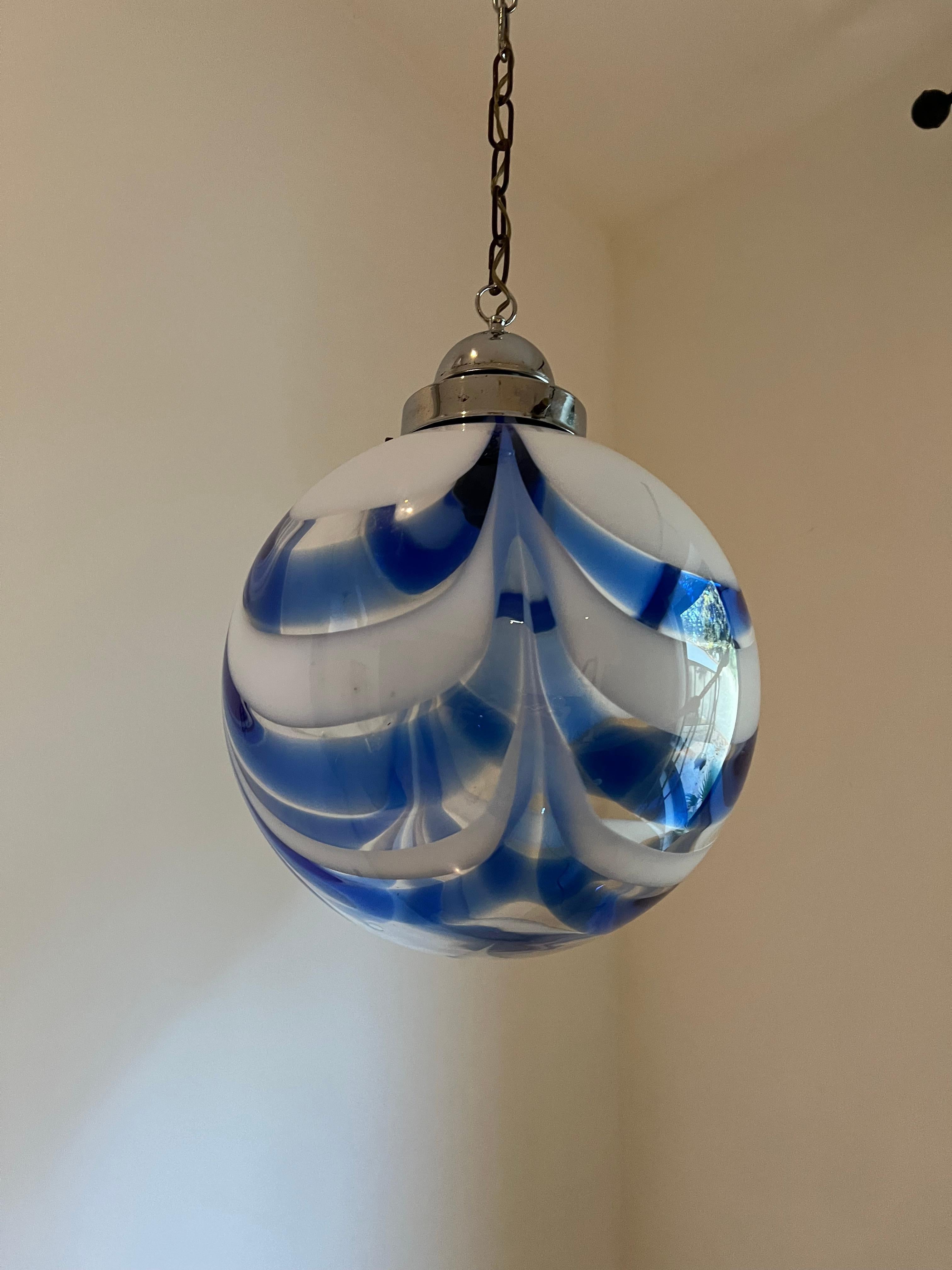 Mid-Century Modern Sphere Chandelier in Murano Swirl Glass by Mazzega, Ca 1970 3