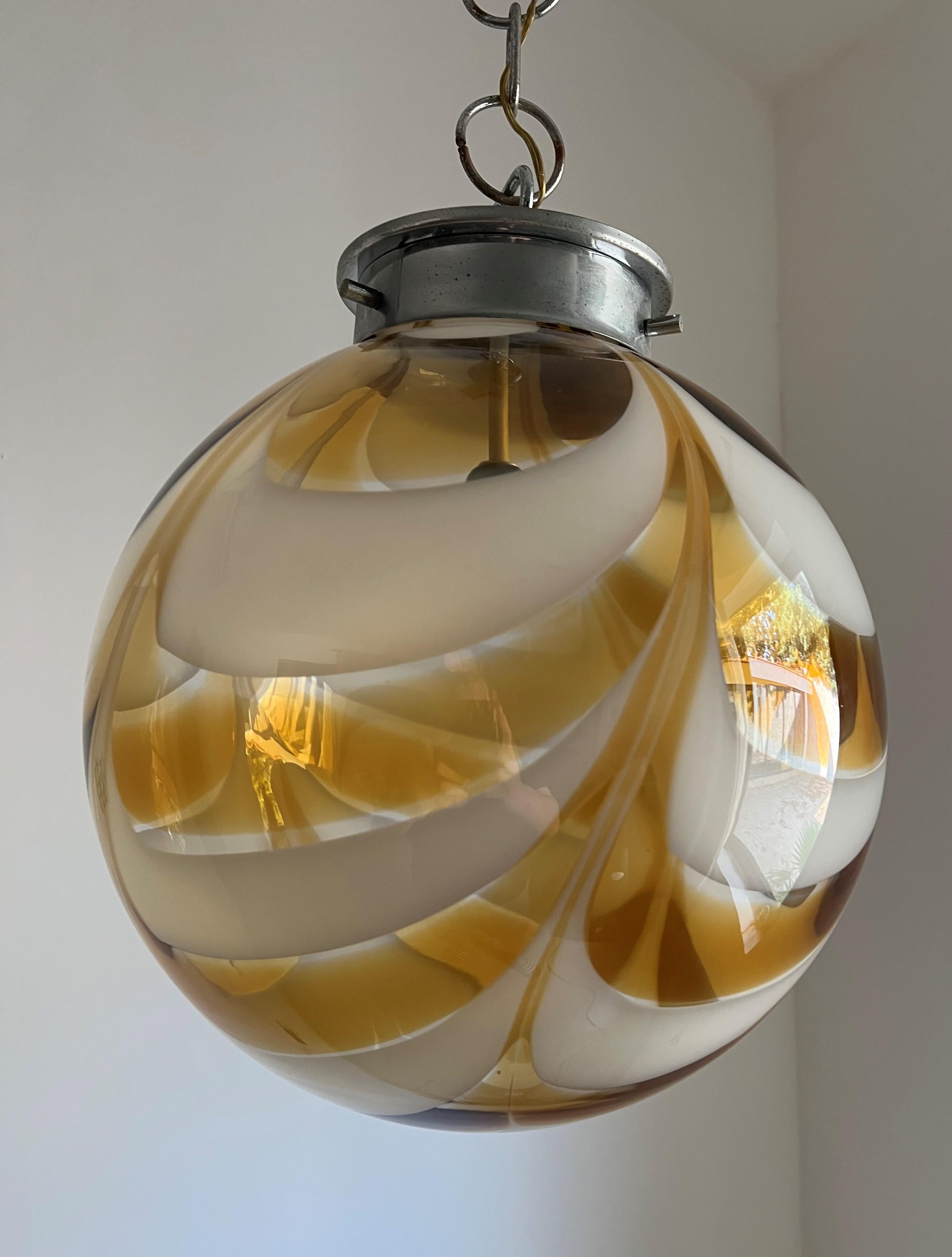 Mid-Century Modern Sphere Chandelier in Murano Swirl Glass by Mazzega, Ca 1970 For Sale 3