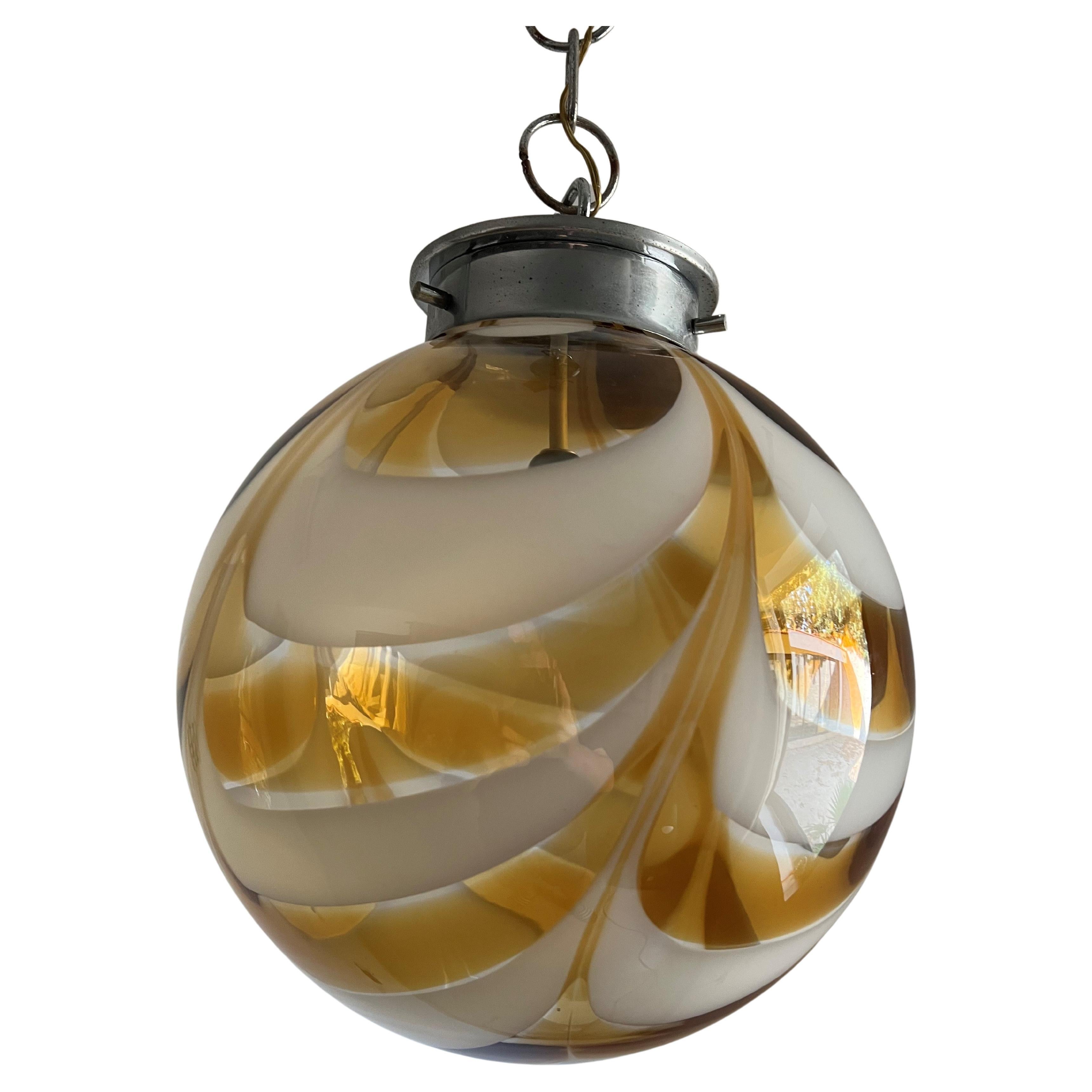 Mid-Century Modern Sphere Chandelier in Murano Swirl Glass by Mazzega, Ca 1970 For Sale