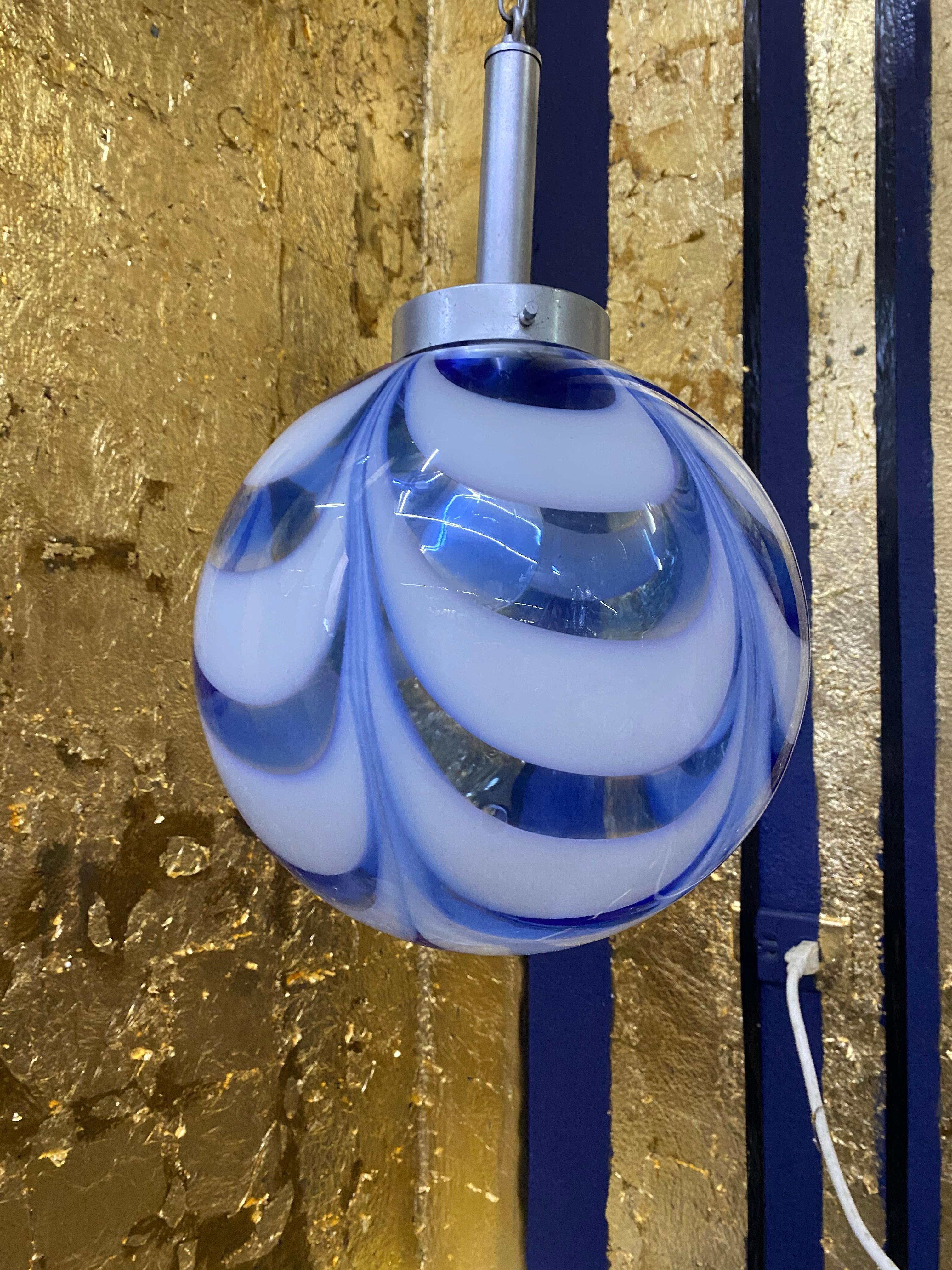 Mid-Century Modern Sphere Chandelier in Murano Swirl Glass , Mazzega, circa 1970 For Sale 5