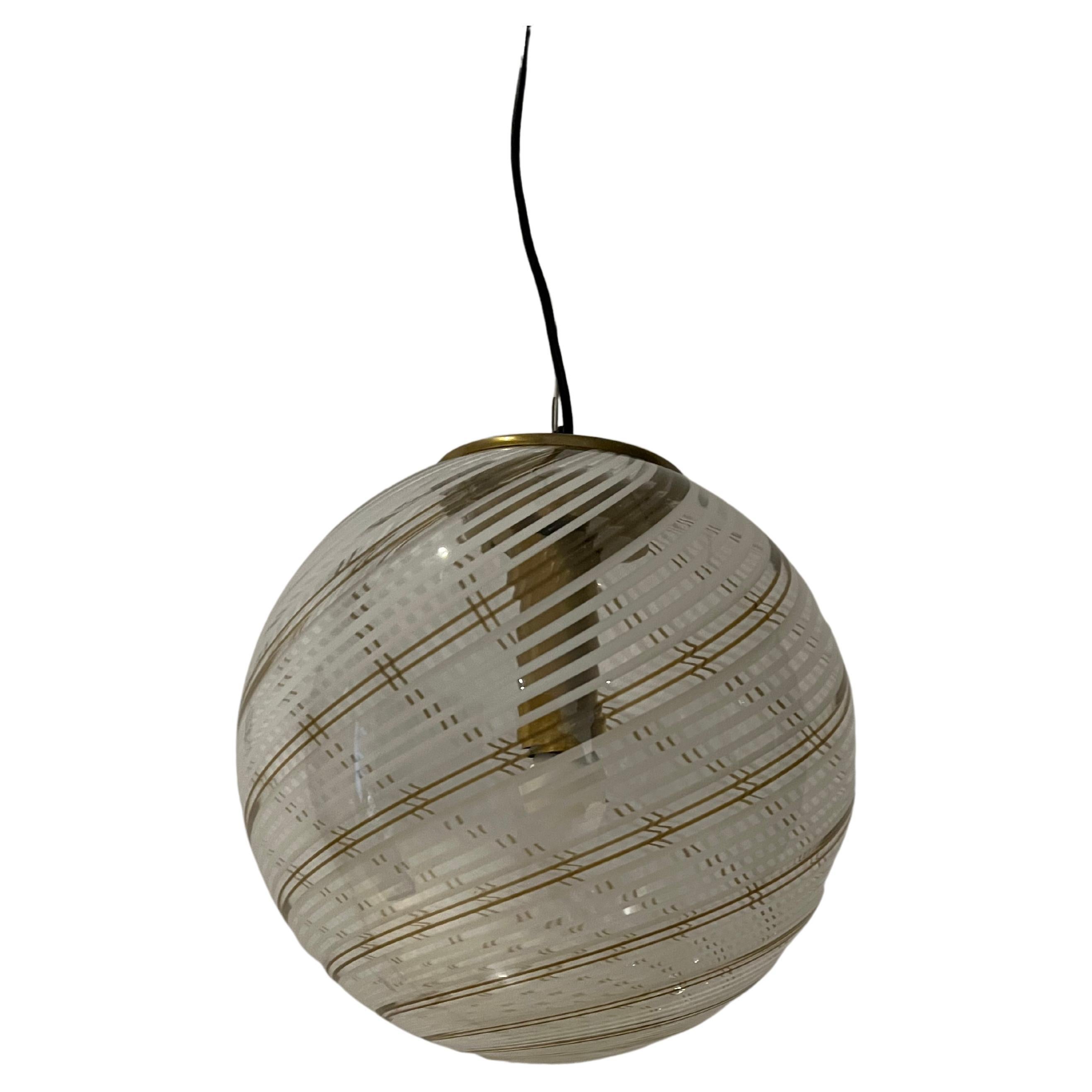 Mid-Century Modern Sphere Chandelier in Murano Swirl Glass by Venini, circa 1970