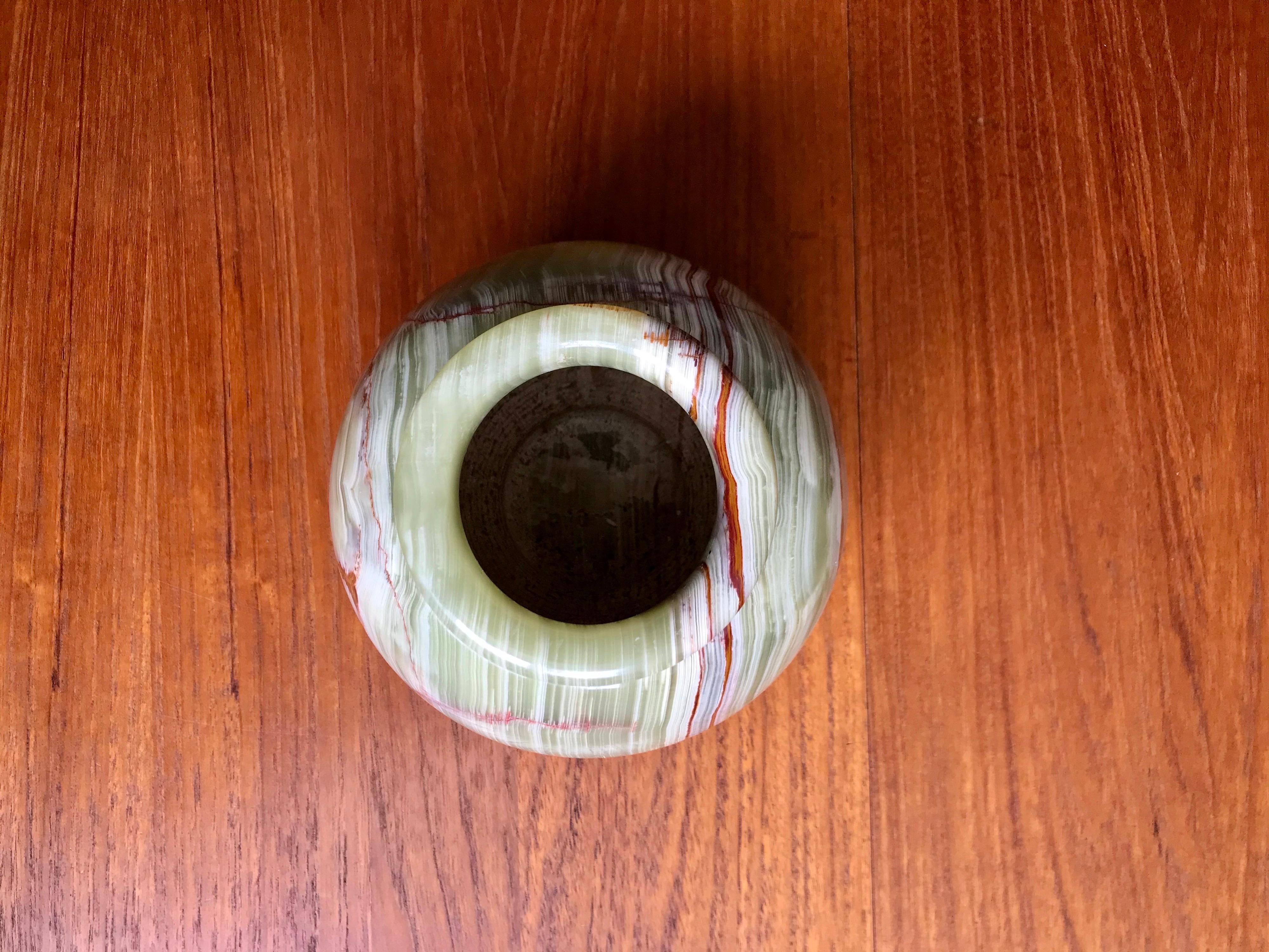 Polished Mid-Century Modern Spherical Green Onyx Vase For Sale
