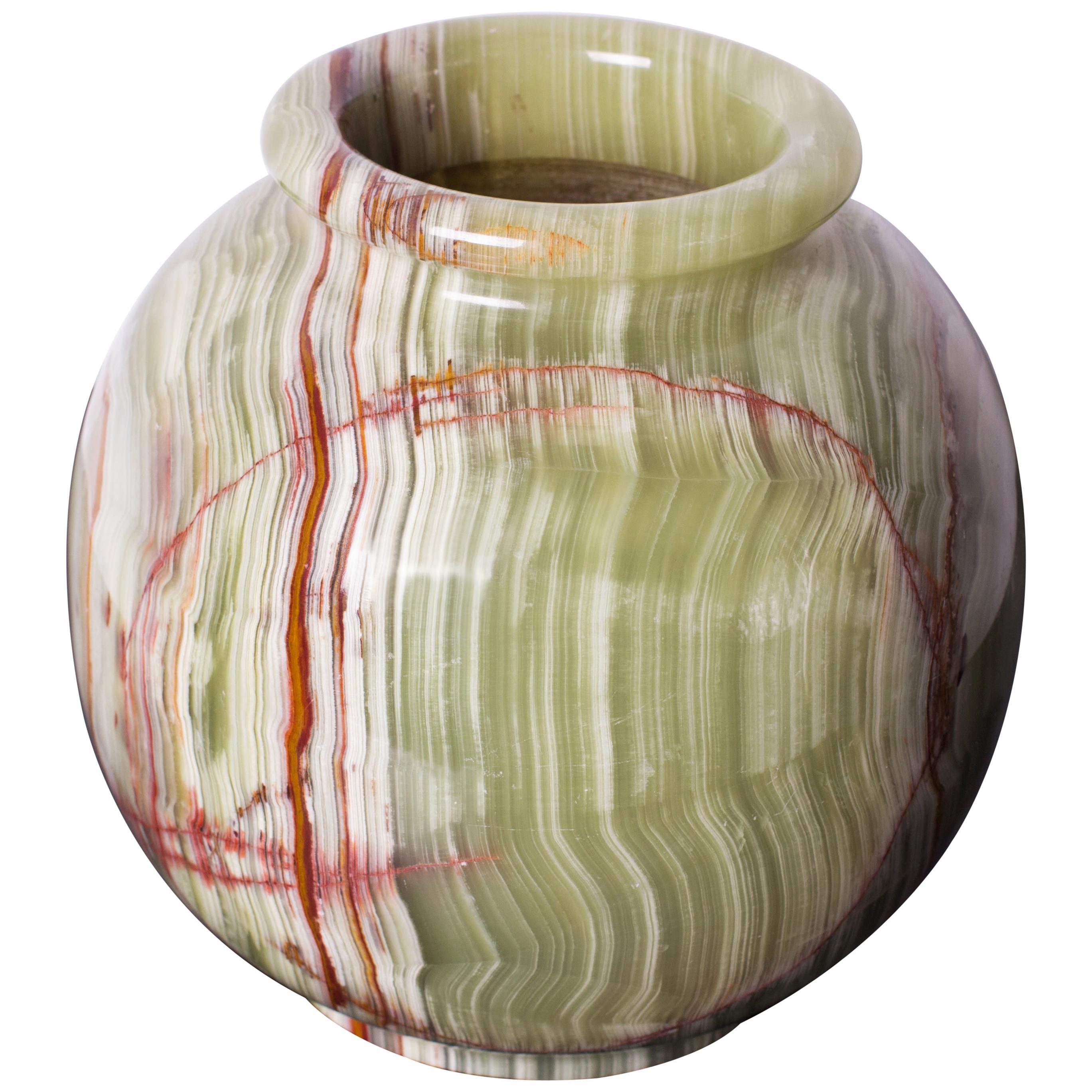 Mid-Century Modern Spherical Green Onyx Vase