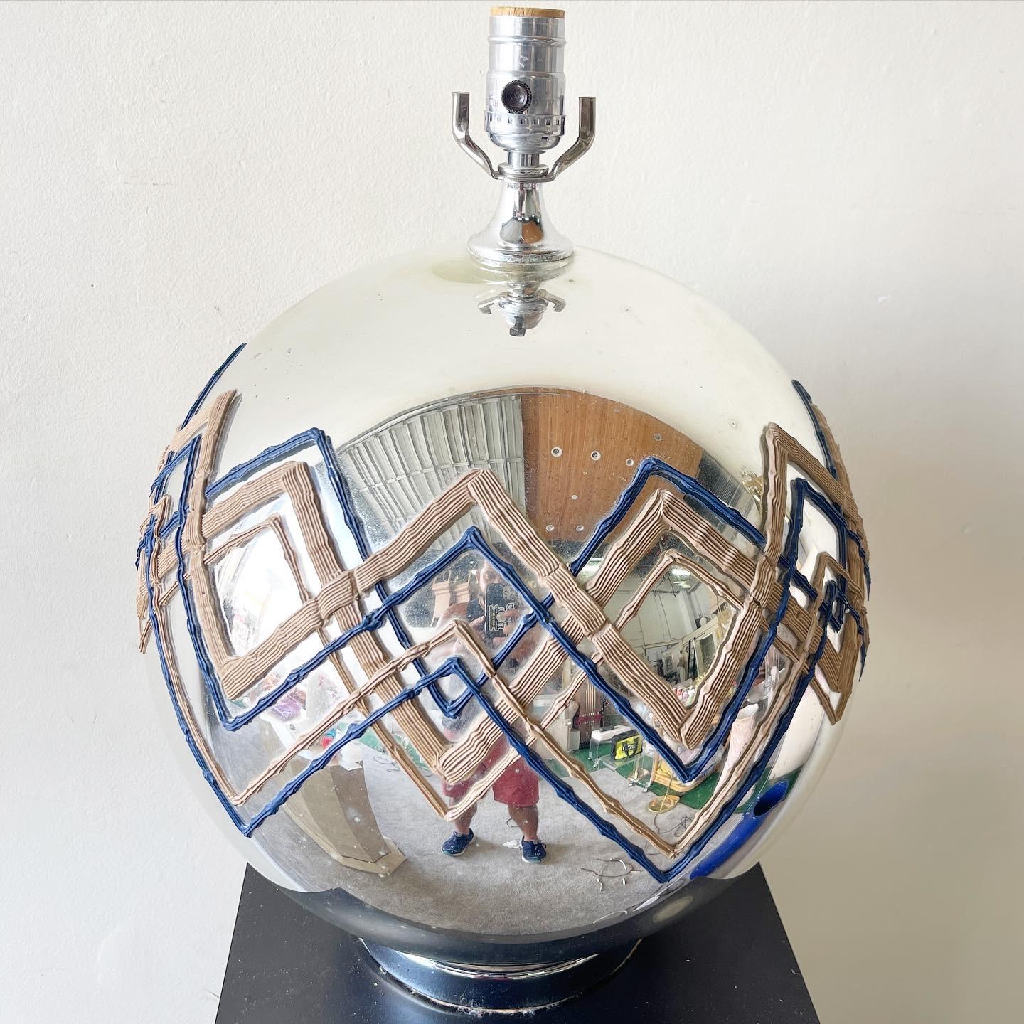American Mid Century Modern Spherical Mirrored Table Lamp For Sale