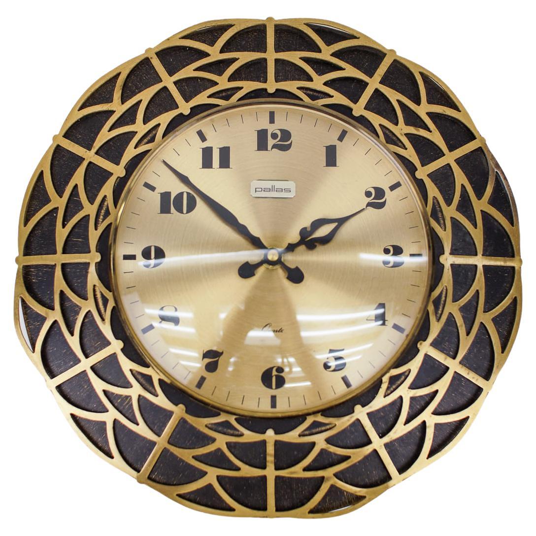 Mid-Century Modern Spider Web Wall Clock in Brass by Pallas, 1960s For Sale