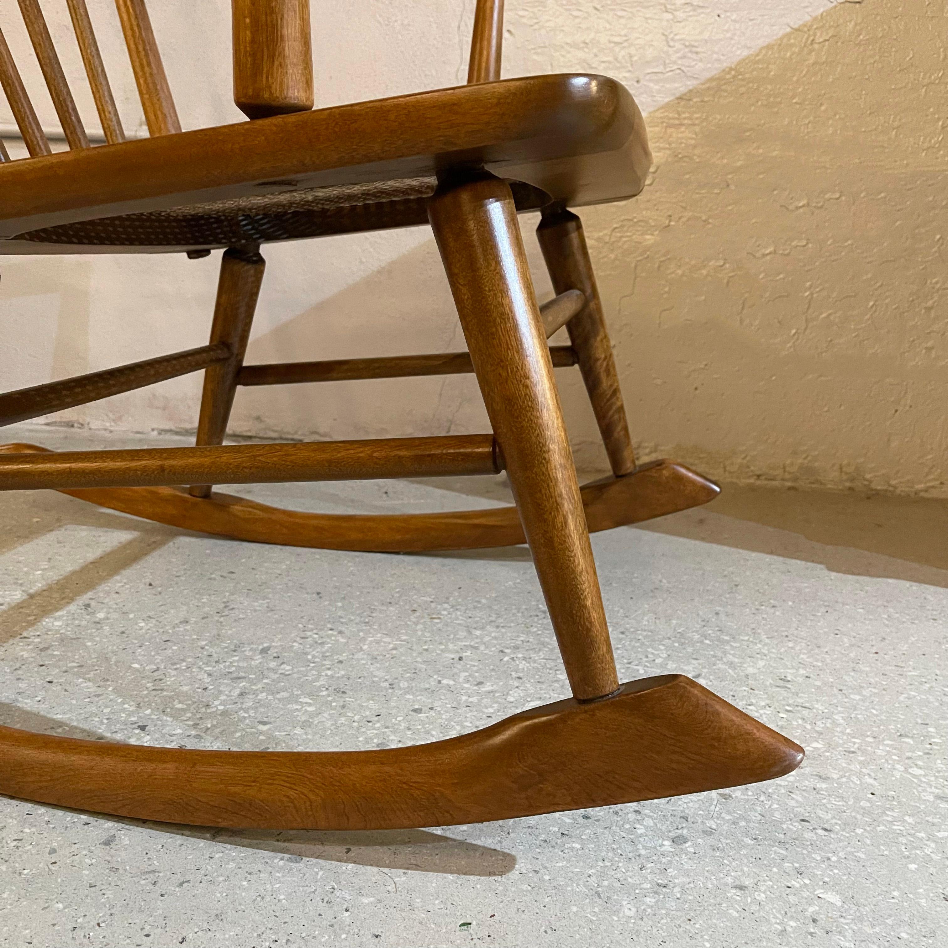 Mid-Century Modern Spindle Back Cane Seat Rocking Chair For Sale 7