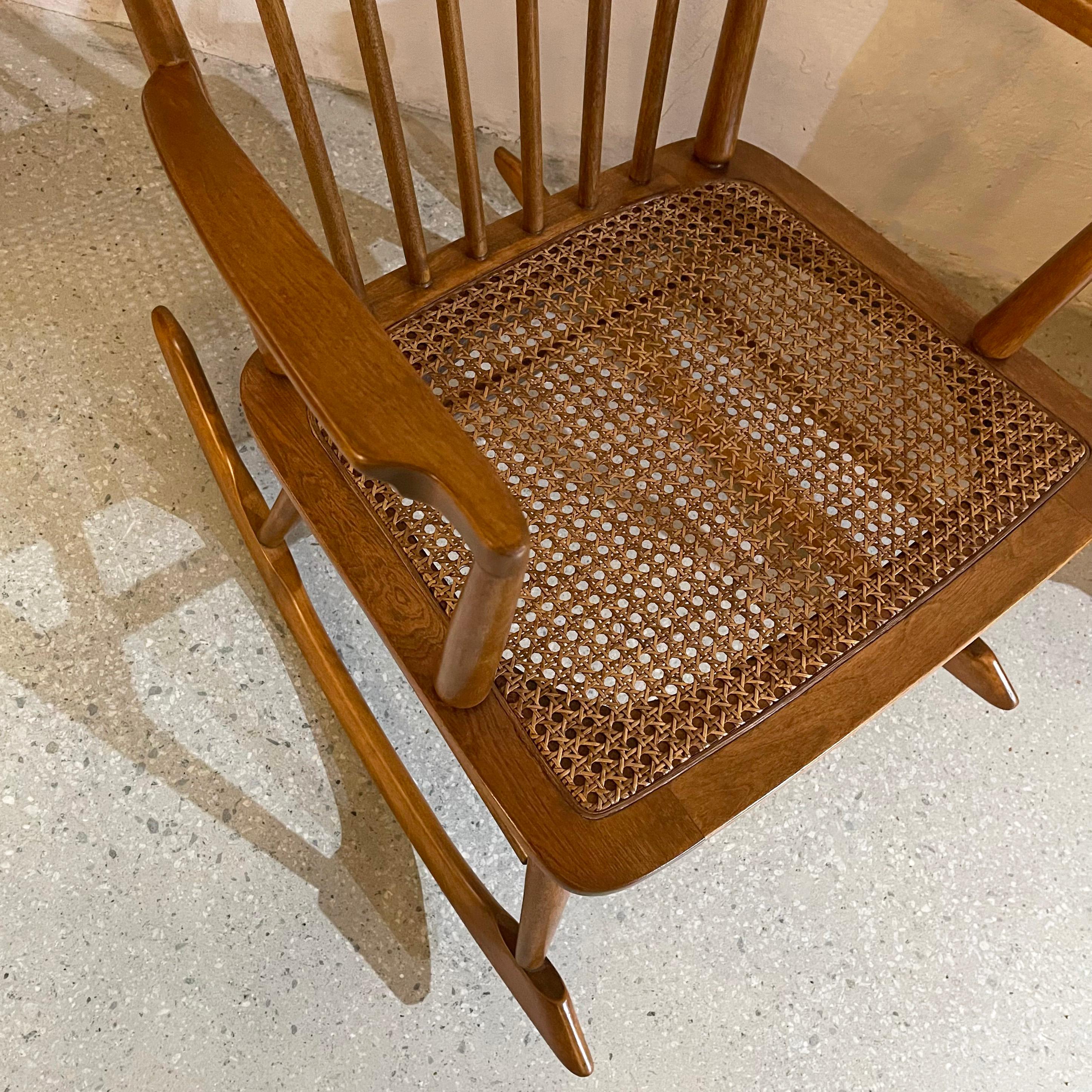 Mid-Century Modern Spindle Back Cane Seat Rocking Chair For Sale 1