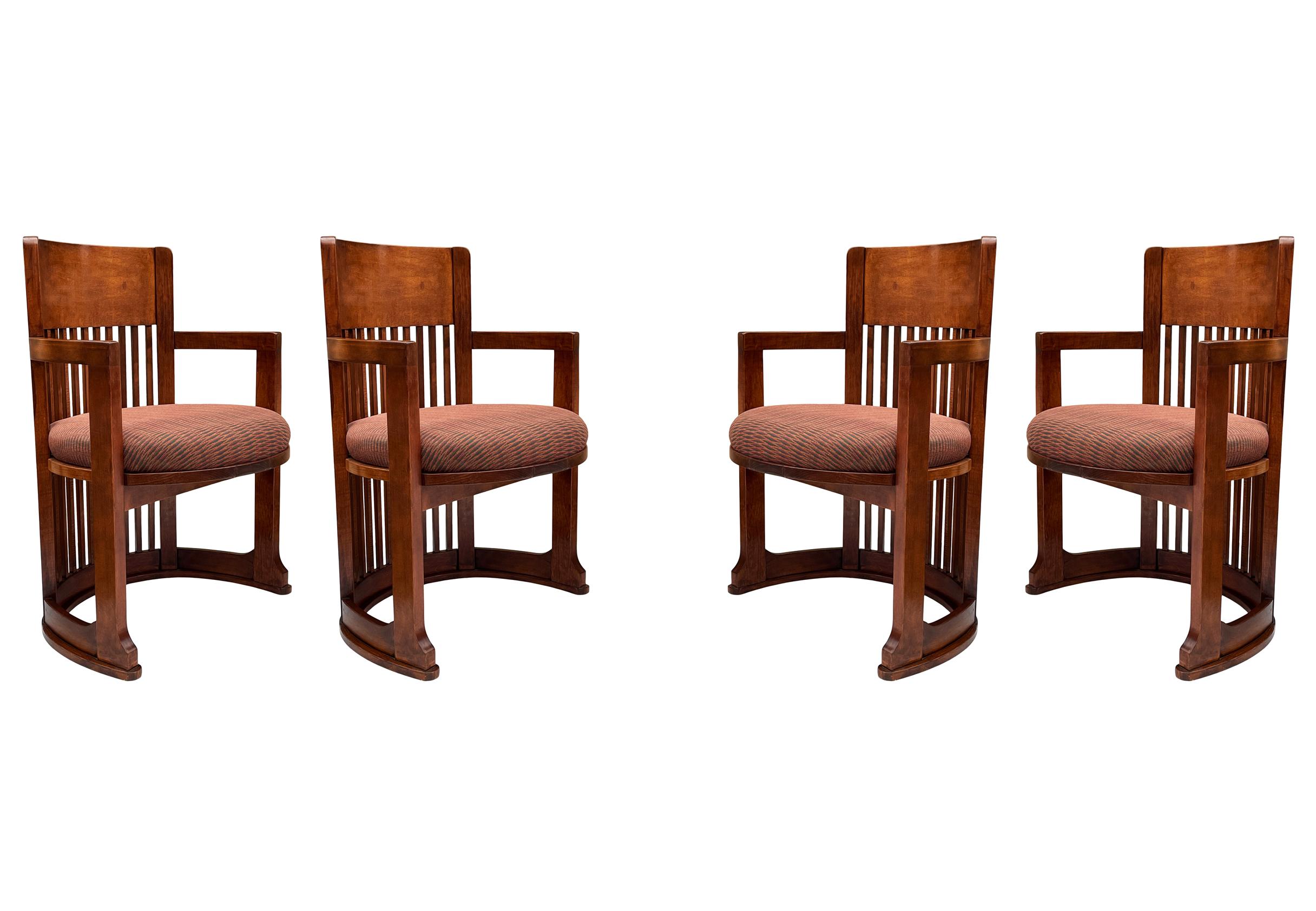 American Mid-Century Modern Spindle Barrel Back Dining Chairs after Frank Lloyd Wright