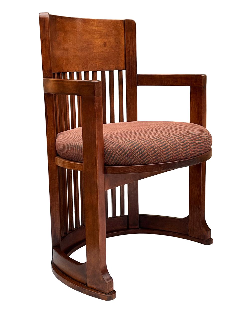 Wood Mid-Century Modern Spindle Barrel Back Dining Chairs after Frank Lloyd Wright