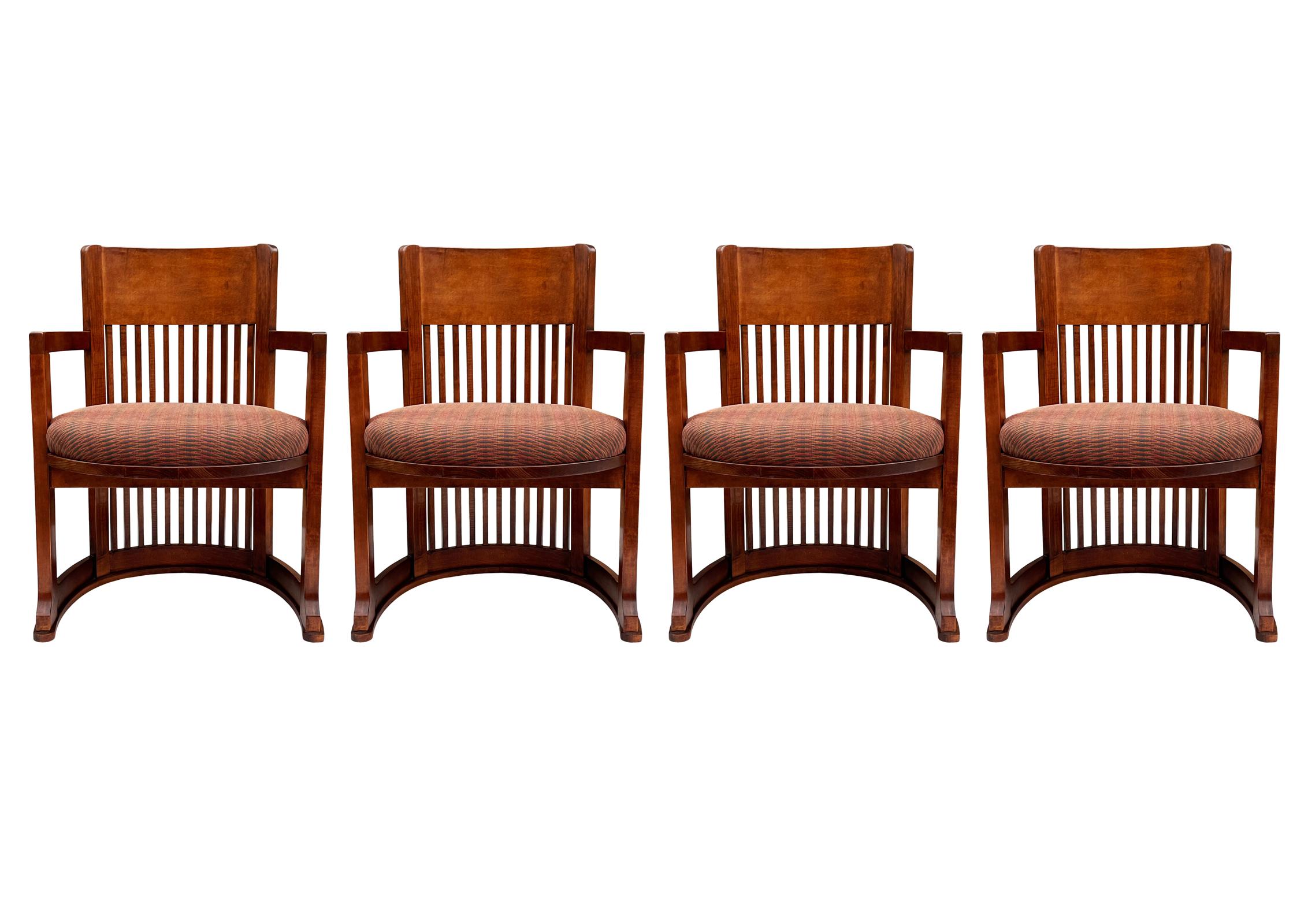 Mid-Century Modern Spindle Barrel Back Dining Chairs after Frank Lloyd Wright 2