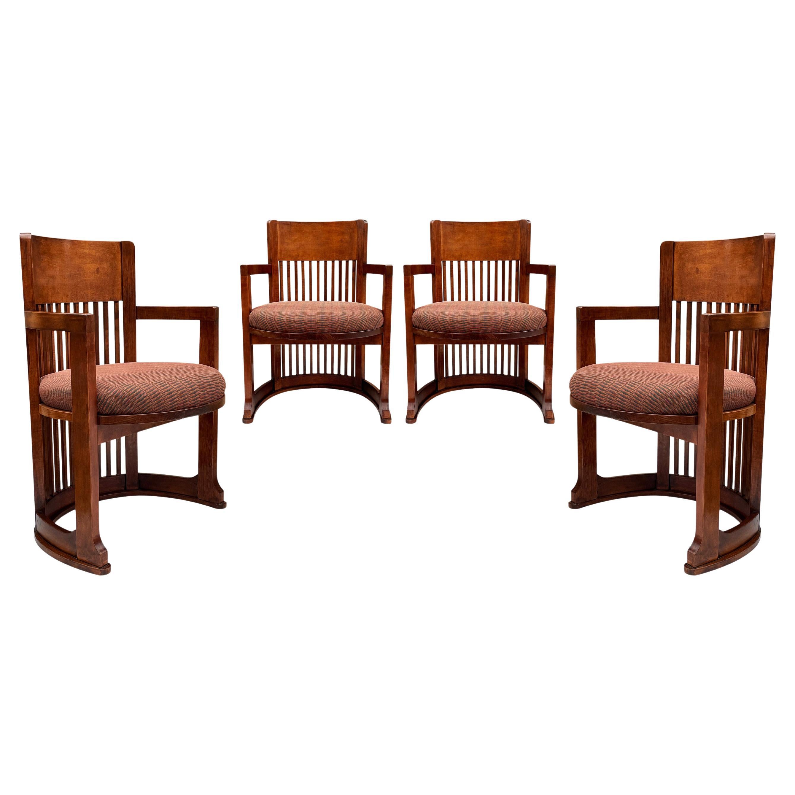 Mid-Century Modern Spindle Barrel Back Dining Chairs after Frank Lloyd Wright