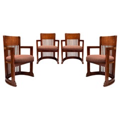 Mid-Century Modern Spindle Barrel Back Dining Chairs after Frank Lloyd Wright