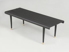 Mid-Century Modern Slatted Seat Bench Black with Gilded Feet Fully Restored
