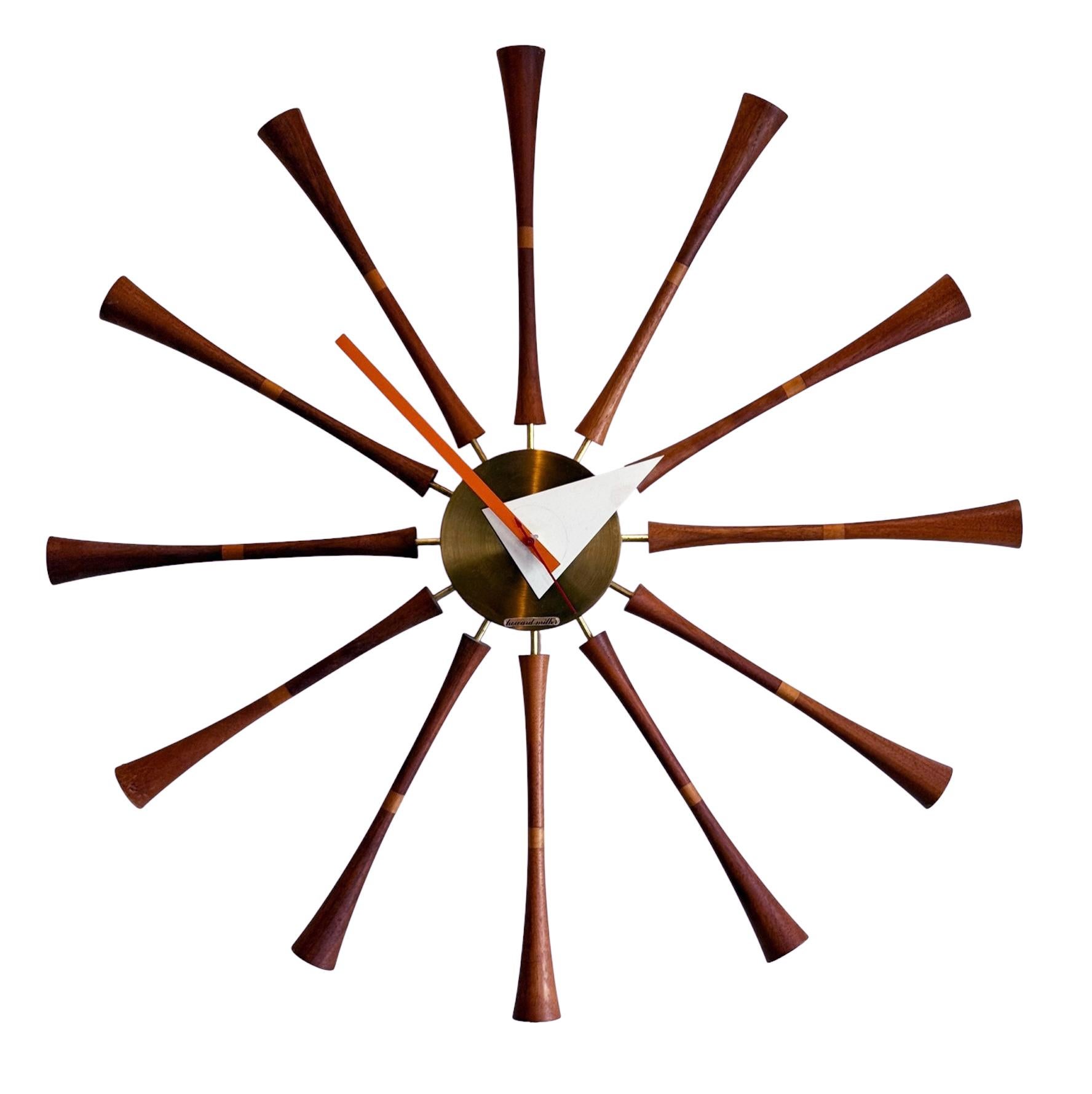 American Mid Century Modern Spindle Starburst Wall Clock by George Nelson Howard Miller For Sale