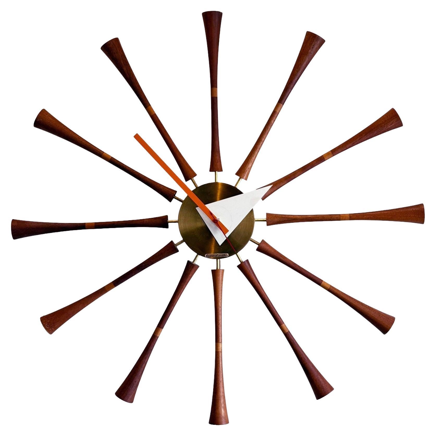 Mid Century Modern Spindle Starburst Wall Clock by George Nelson Howard Miller For Sale