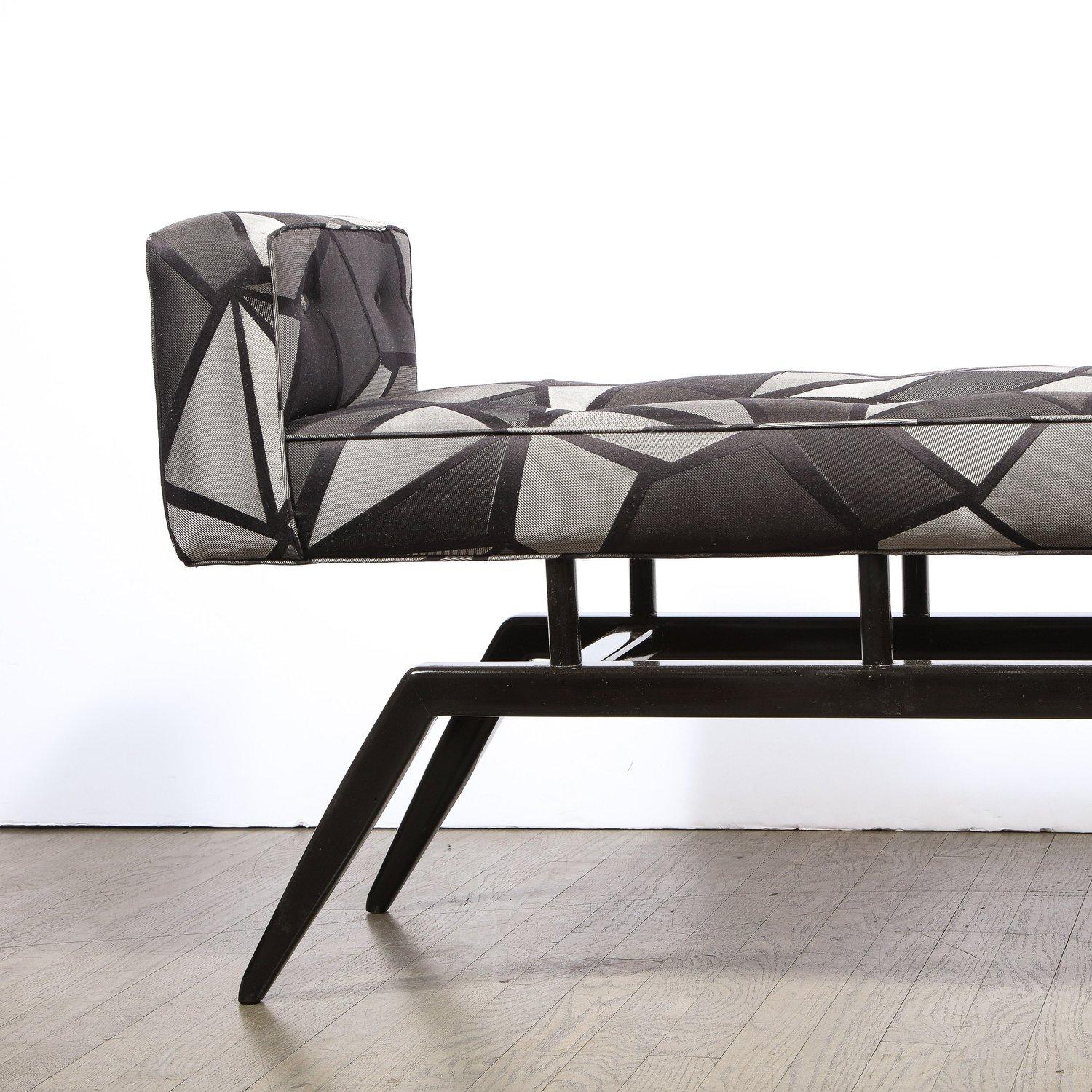 Mid-Century Modern Splayed Floating Bench with Button Details For Sale 4
