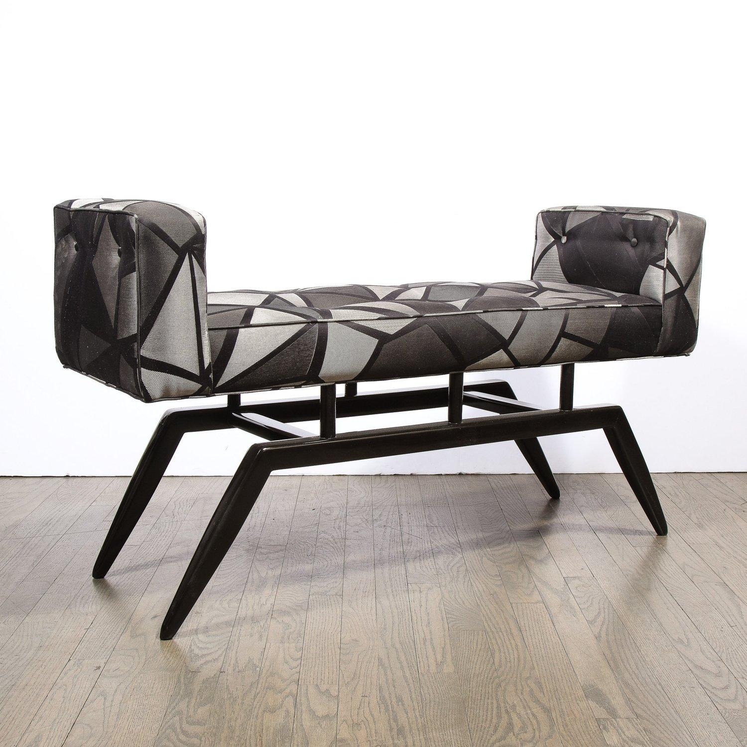 Mid-Century Modern Splayed Floating Bench with Button Details For Sale 5