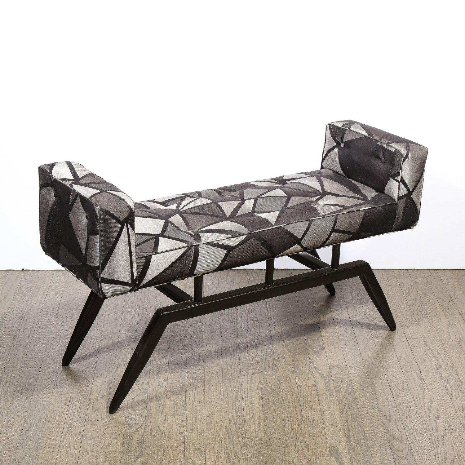 Mid-Century Modern Splayed Floating Bench with Button Details For Sale 6