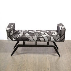 Mid-Century Modern Splayed Floating Bench with Button Details