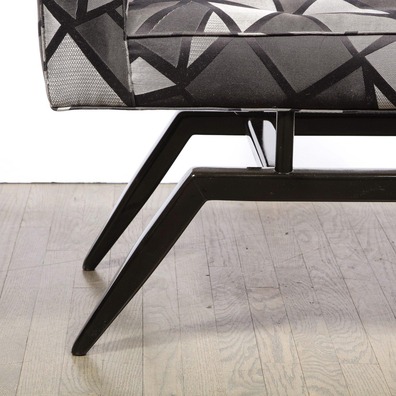 American Mid-Century Modern Splayed Floating Bench with Button Details For Sale