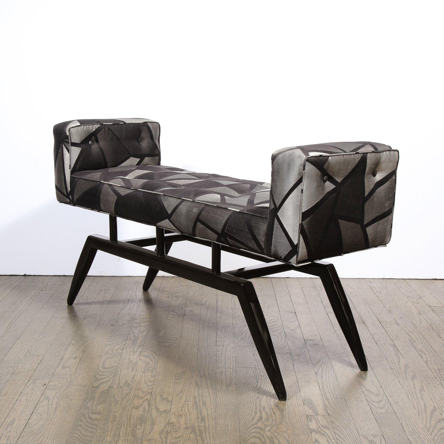 Mid-20th Century Mid-Century Modern Splayed Floating Bench with Button Details For Sale