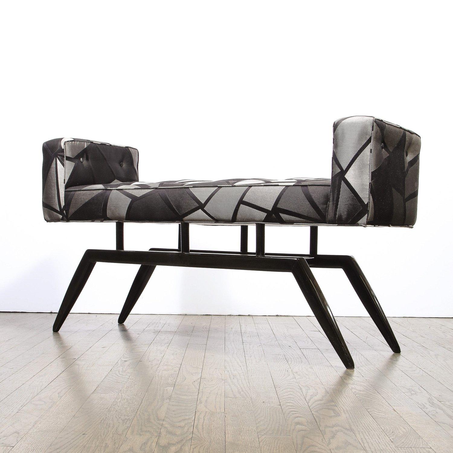 Mid-Century Modern Splayed Floating Bench with Button Details For Sale 1