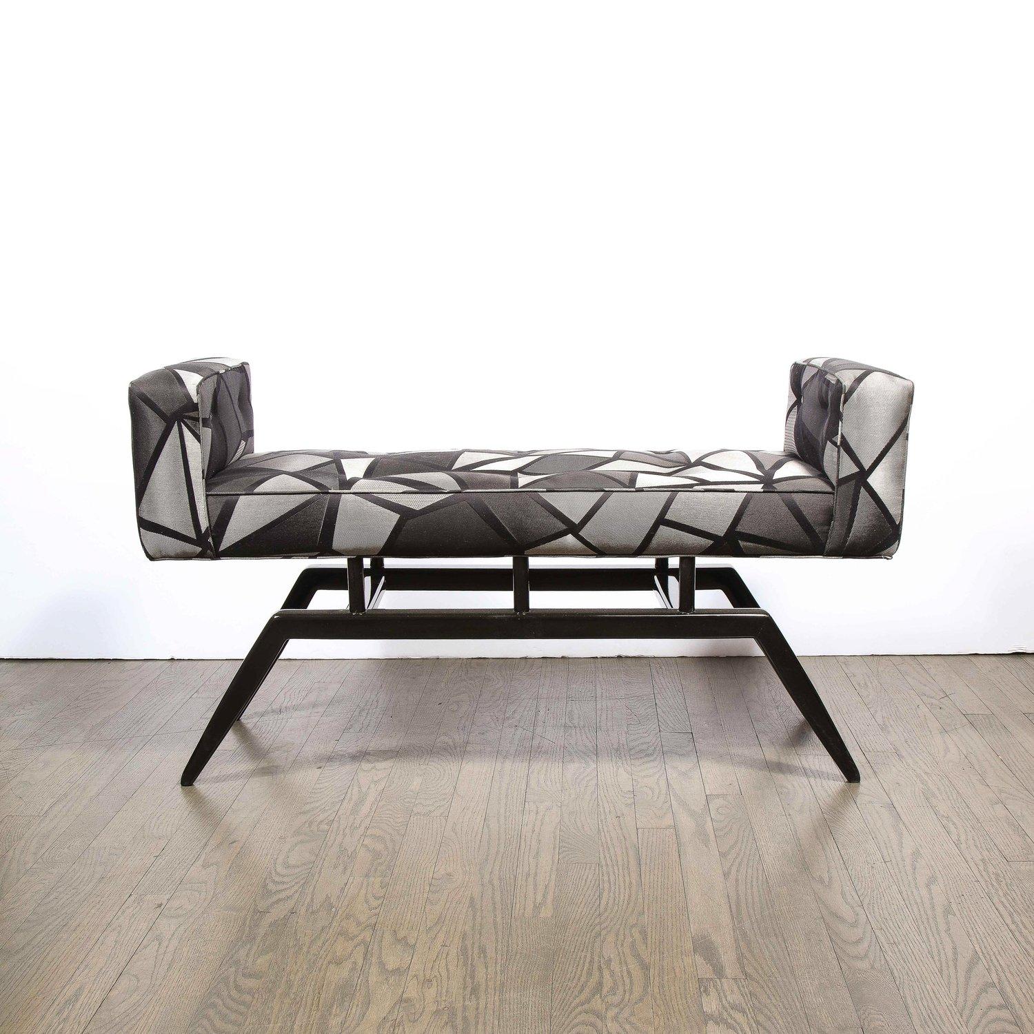 Mid-Century Modern Splayed Floating Bench with Button Details For Sale 2