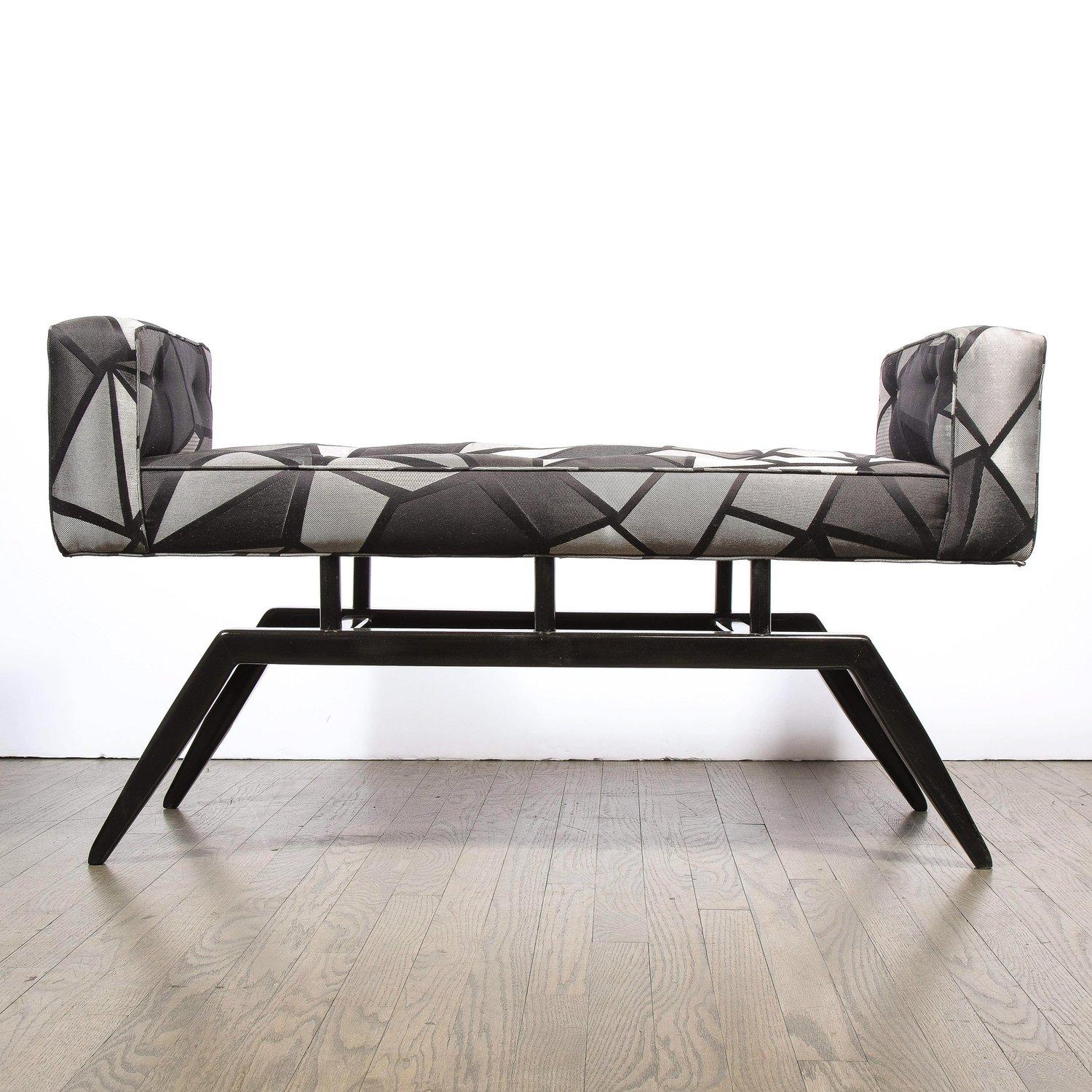 Mid-Century Modern Splayed Floating Bench with Button Details For Sale 3