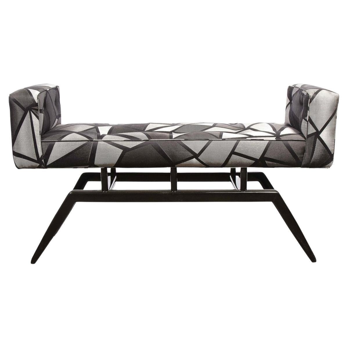 Mid-Century Modern Splayed Floating Bench with Button Details For Sale
