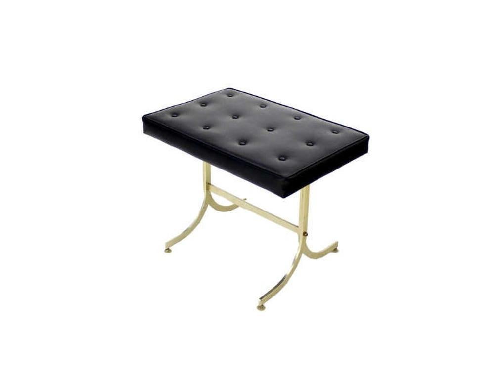 American Mid Century Modern Splayed Leg Compact Piano Window Bench Tufted Black Vinyl  For Sale