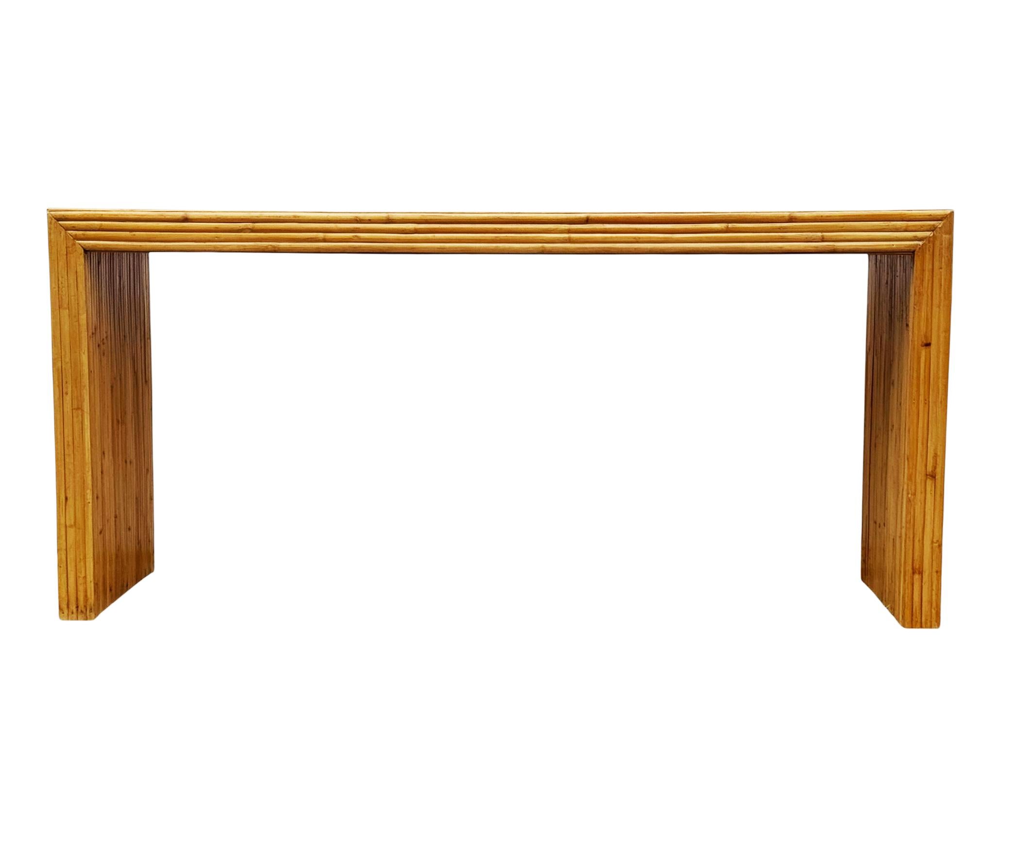 Mid Century Modern Split Reed Bamboo Parsons Konsolentisch, Sofa Tisch oder Schreibtisch (Moderne der Mitte des Jahrhunderts) im Angebot