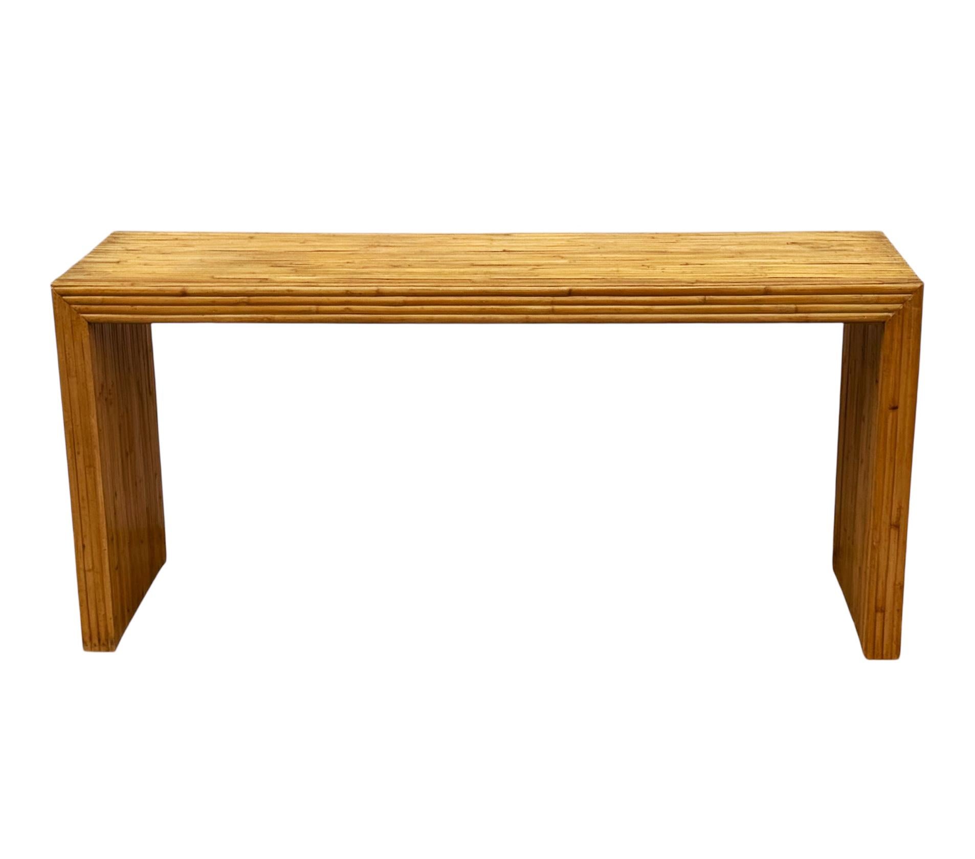 Mid Century Modern Split Reed Bamboo Parsons Konsolentisch, Sofa Tisch oder Schreibtisch (Ende des 20. Jahrhunderts) im Angebot